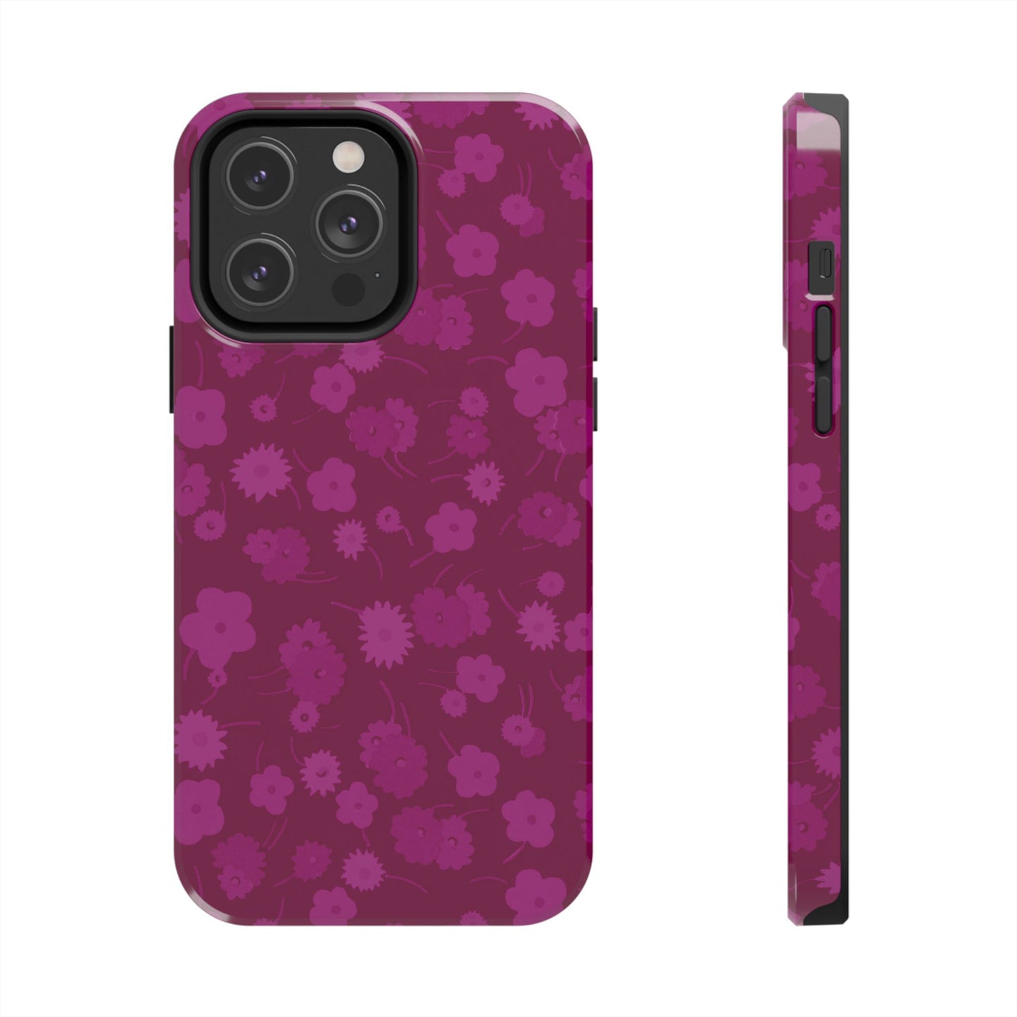 Coque de téléphone - Motif floral couleur framboise