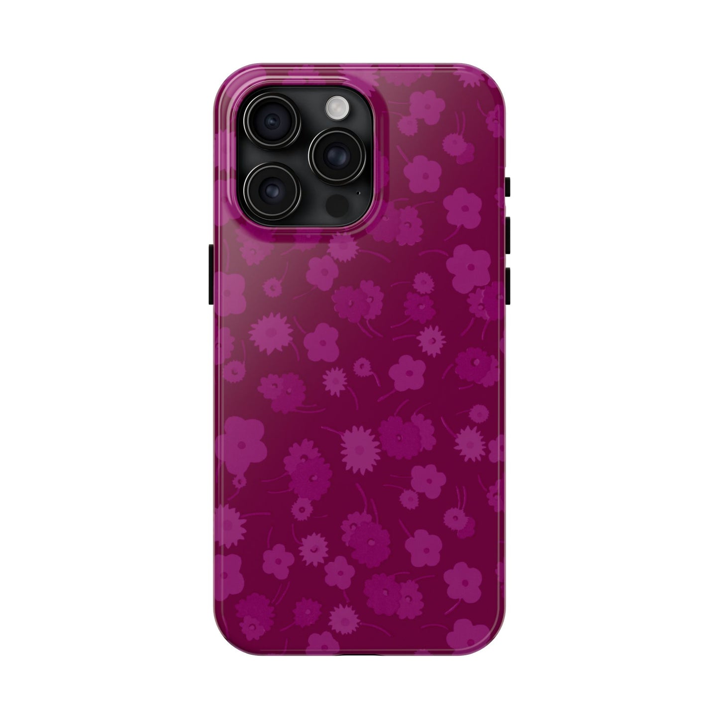 Coque de téléphone - Motif floral couleur framboise