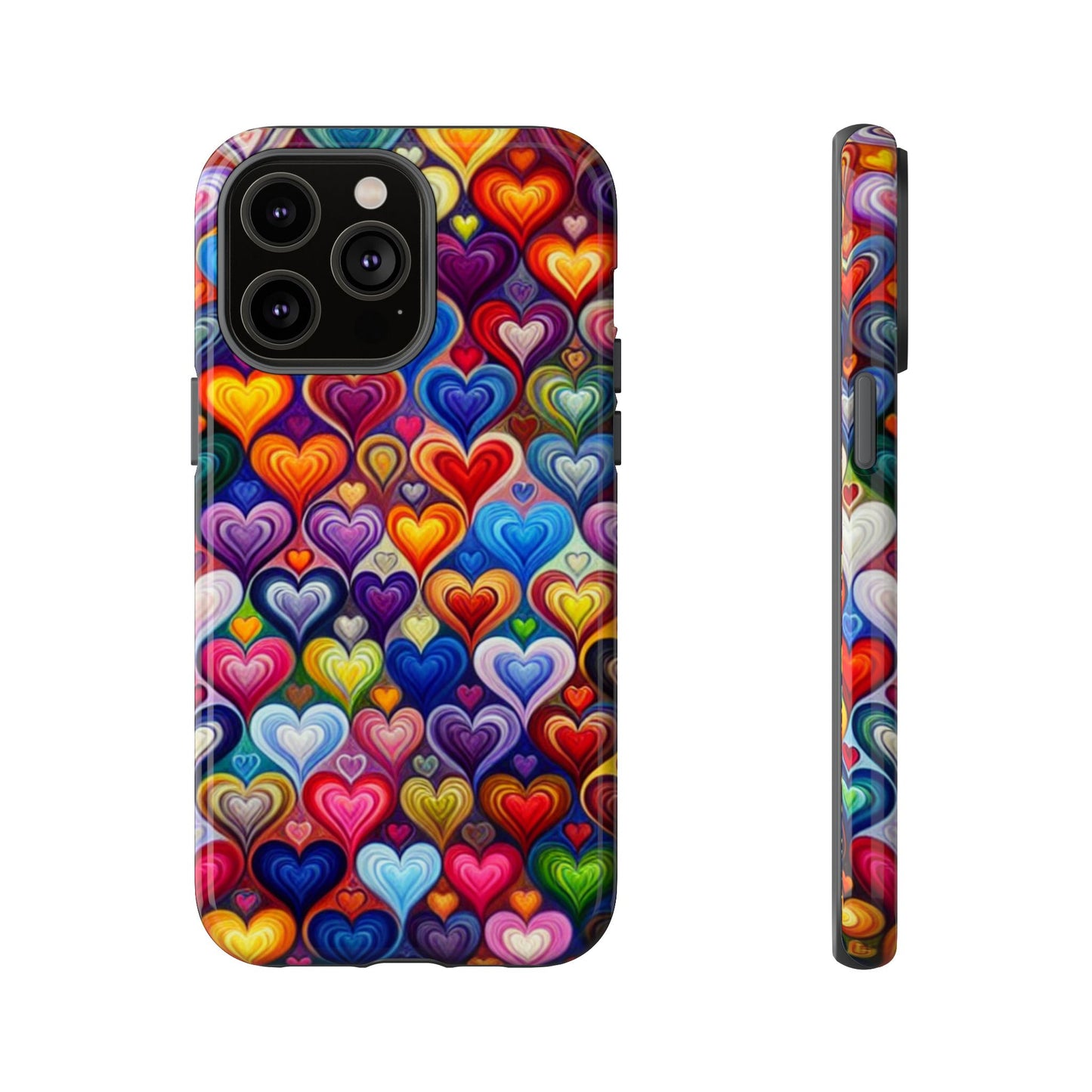 Coque de téléphone, design cœurs colorés