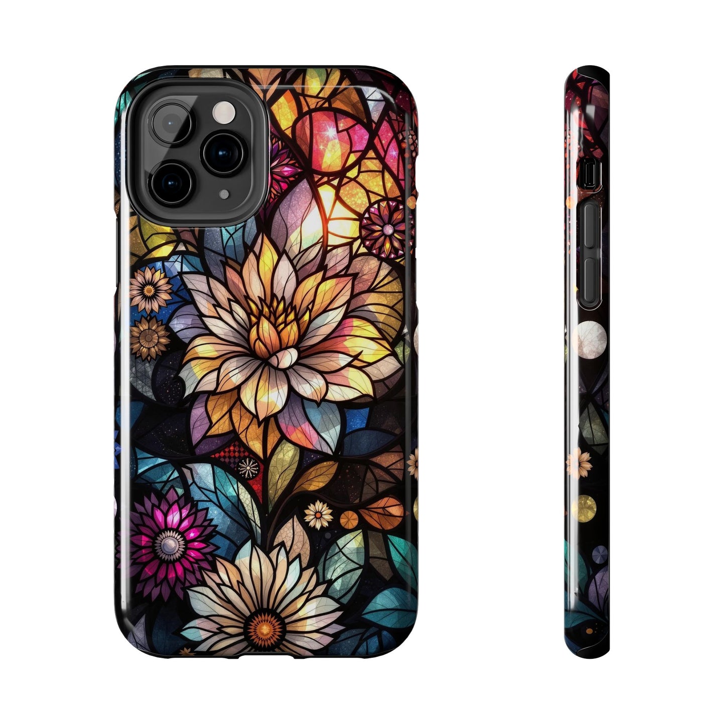 Coque de téléphone - Motif fleurs en vitrail