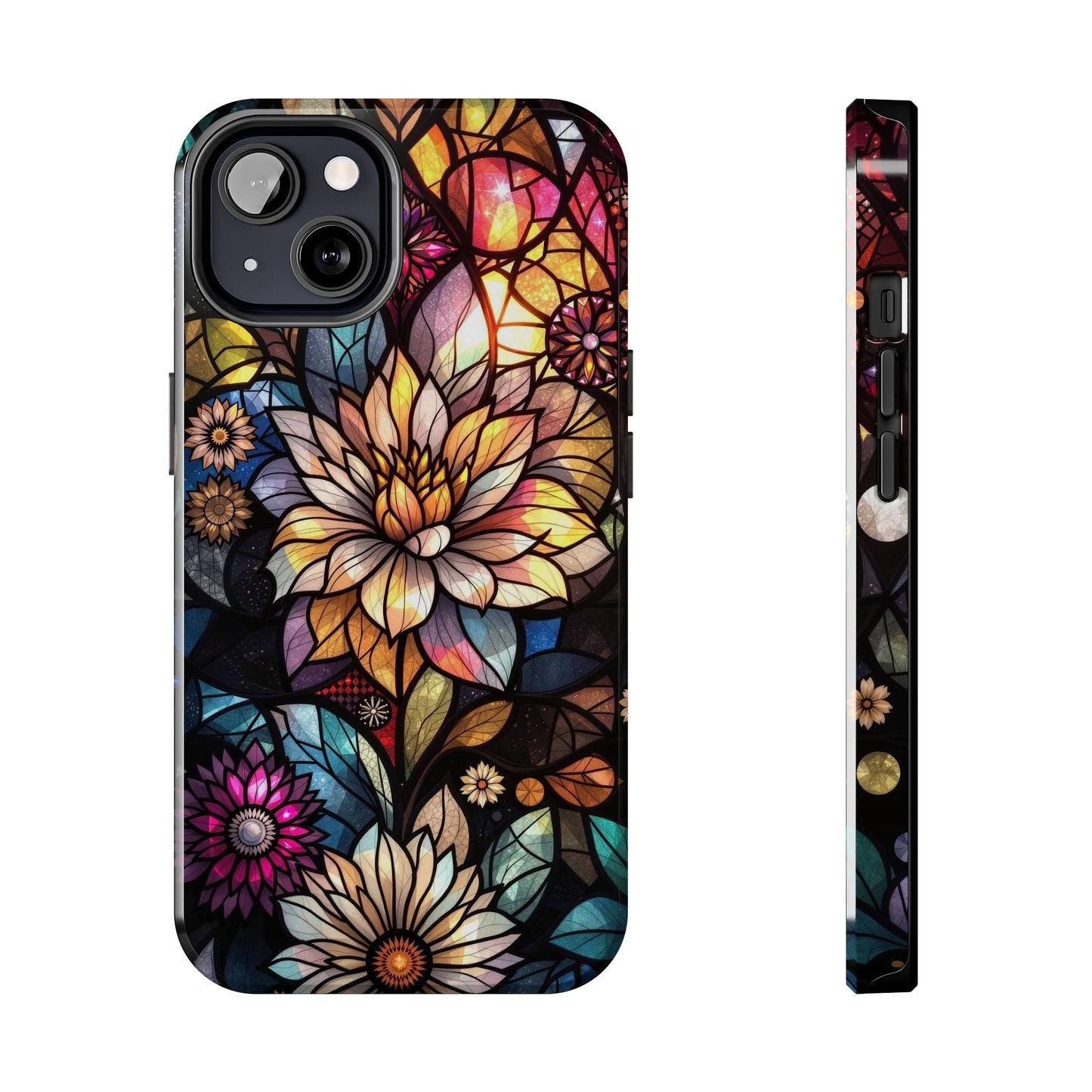 Coque de téléphone - Motif fleurs en vitrail