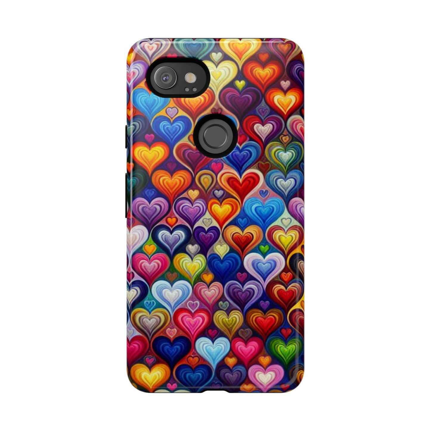 Phone case, colorful hearts design