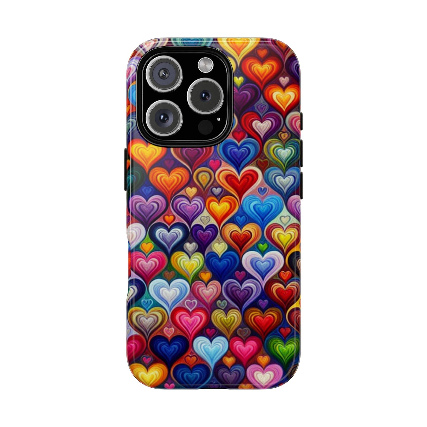 Phone case, colorful hearts design