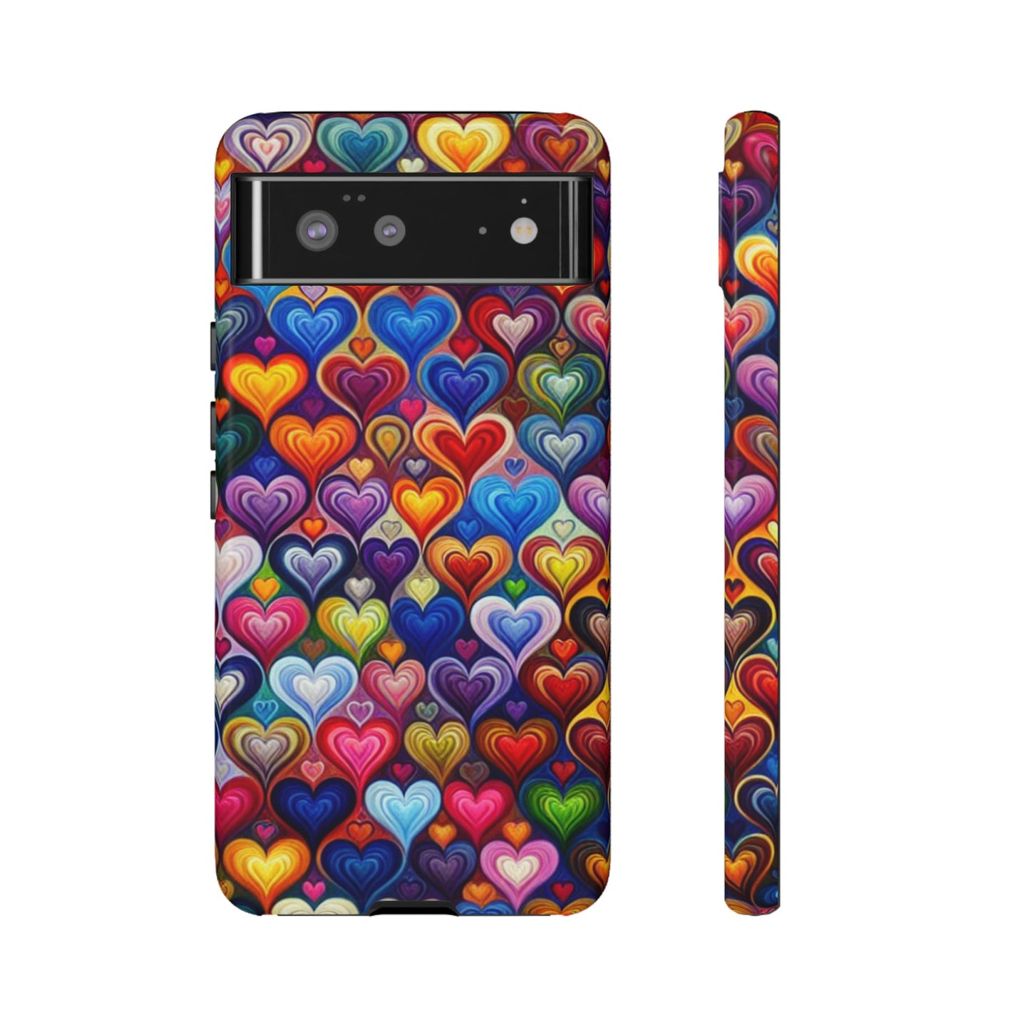 Coque de téléphone, design cœurs colorés