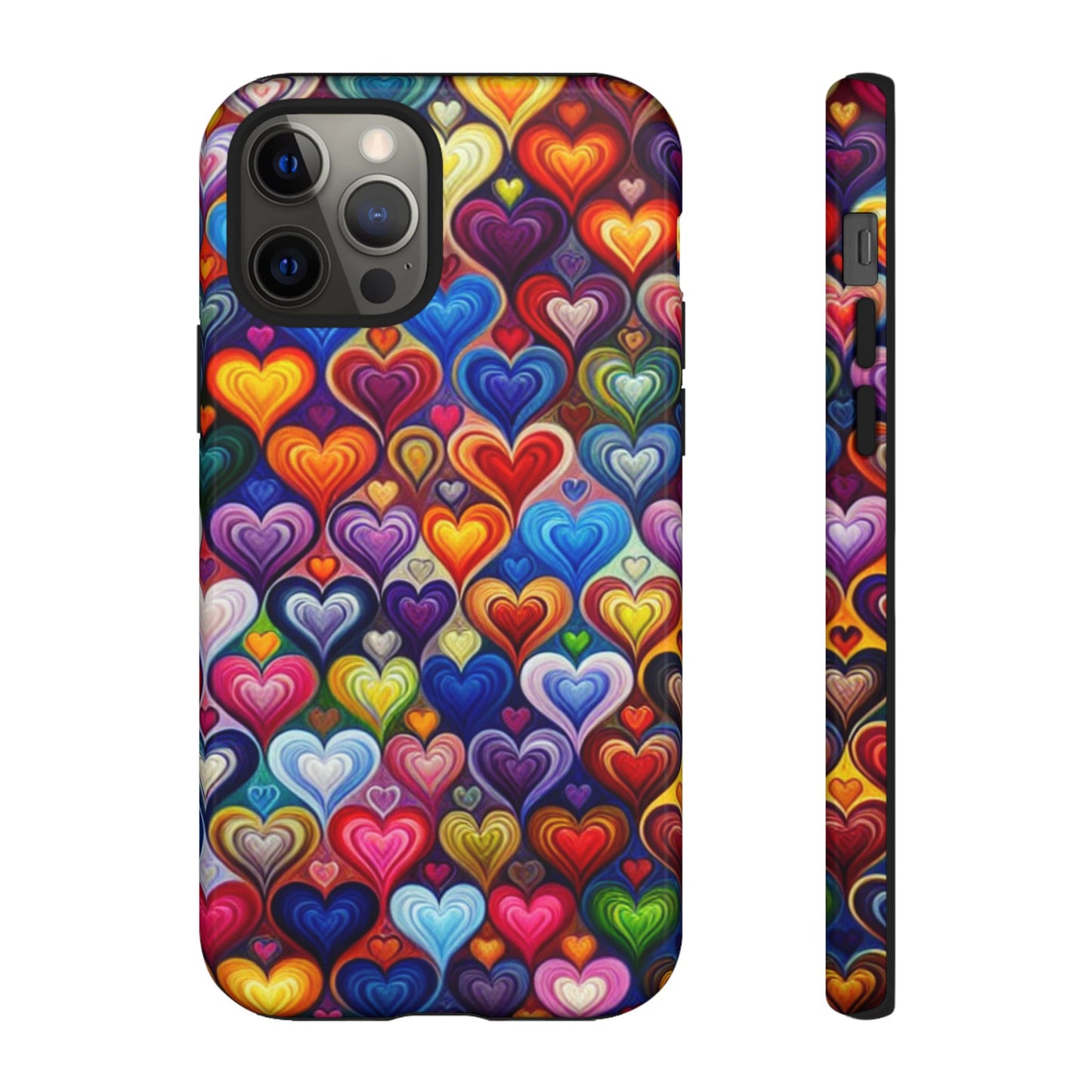 Coque de téléphone, design cœurs colorés