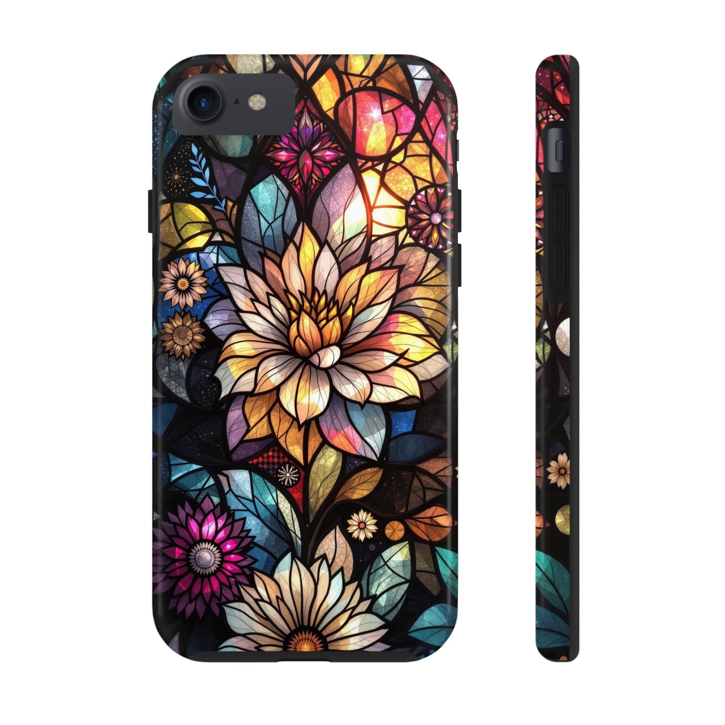 Coque de téléphone - Motif fleurs en vitrail