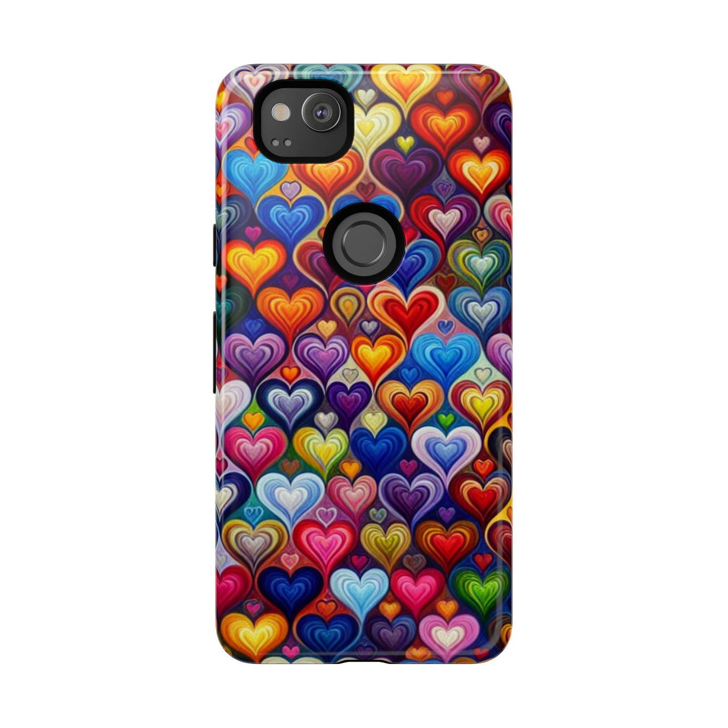 Phone case, colorful hearts design