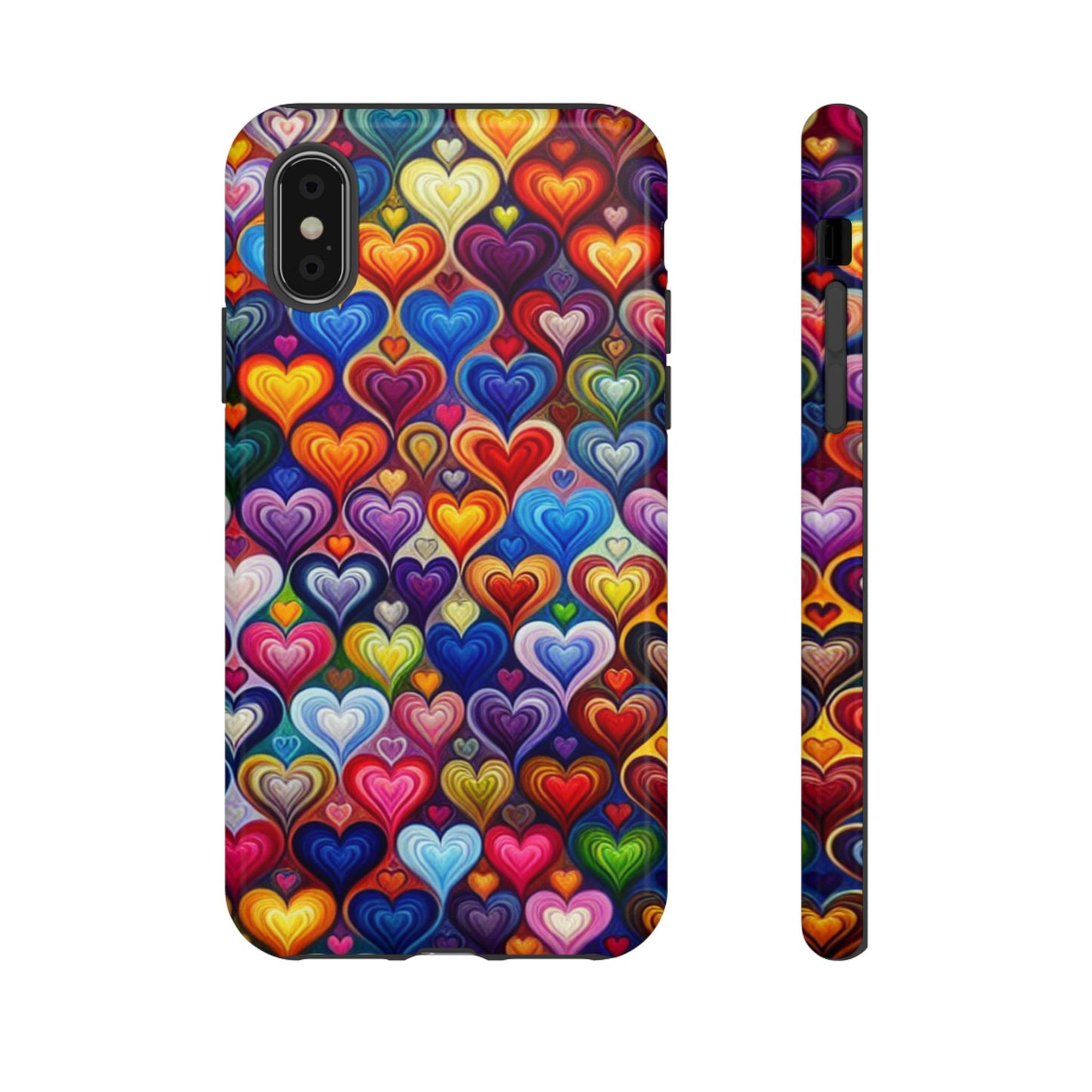 Coque de téléphone, design cœurs colorés