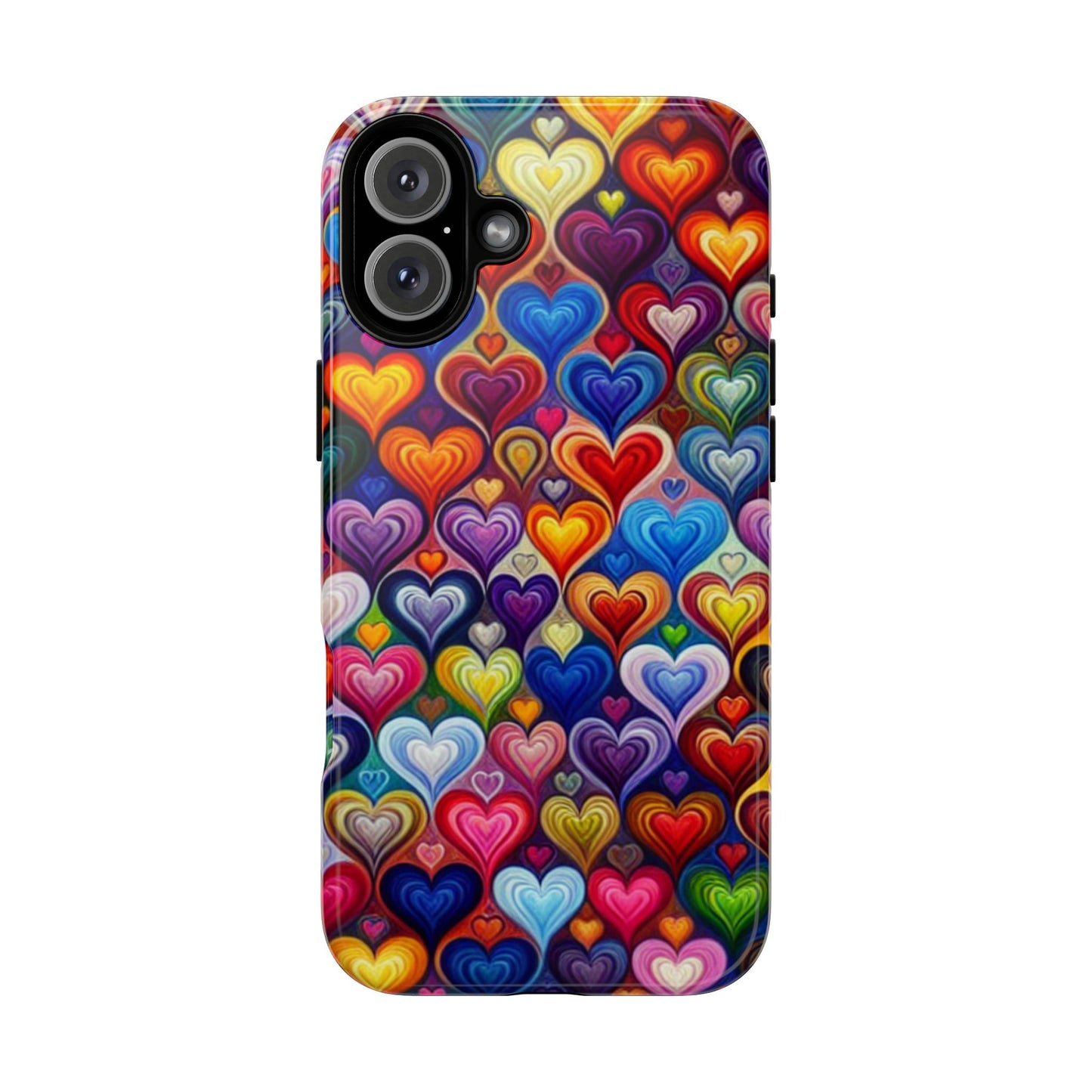 Coque de téléphone, design cœurs colorés