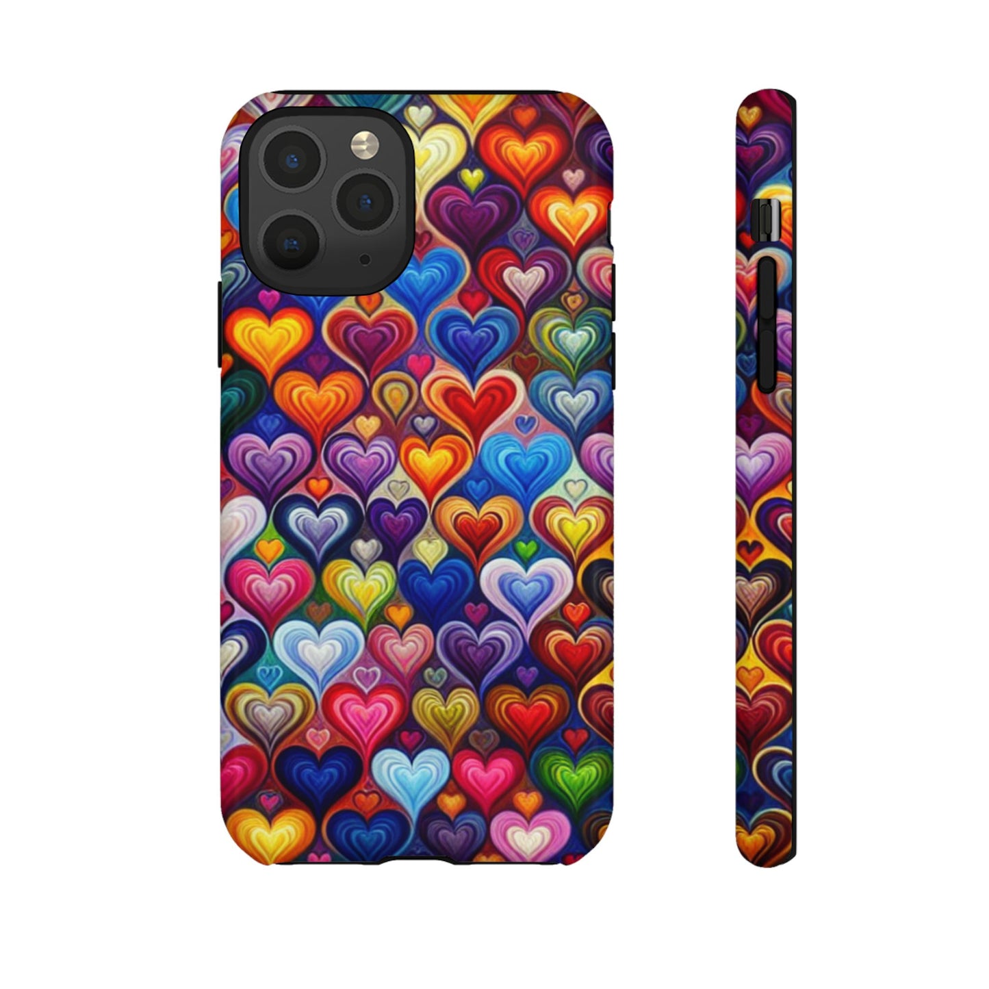 Coque de téléphone, design cœurs colorés