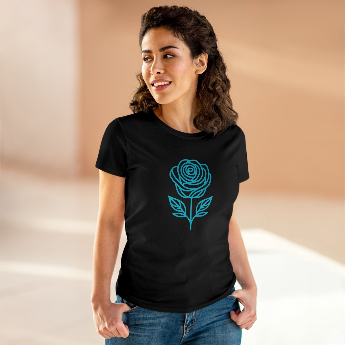 T-Shirt, Magnifique motif de rose turquoise