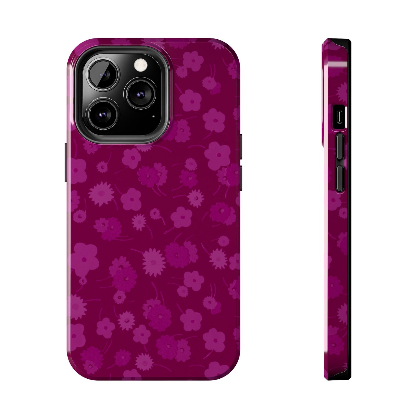 Coque de téléphone - Motif floral couleur framboise