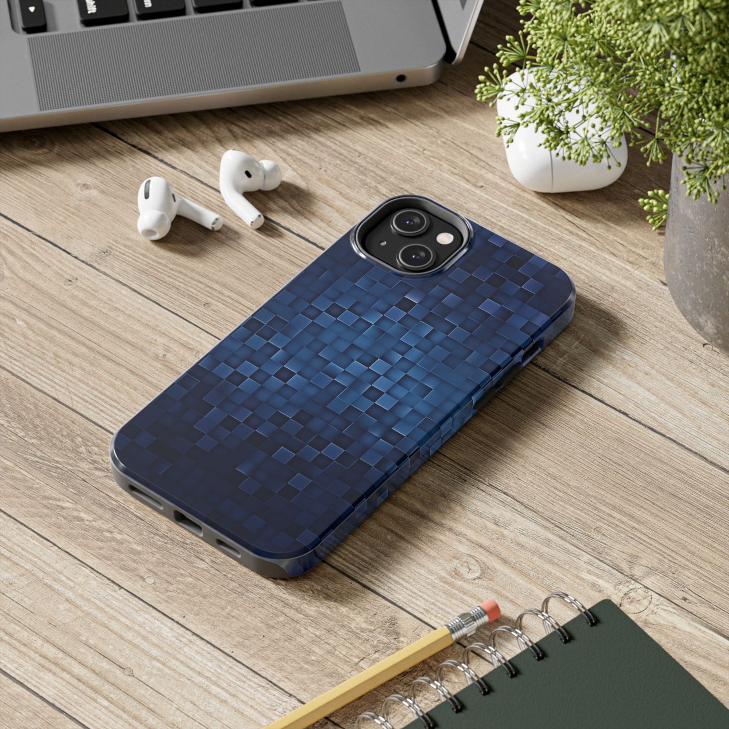 Coque de téléphone - Motif pixel bleu profond