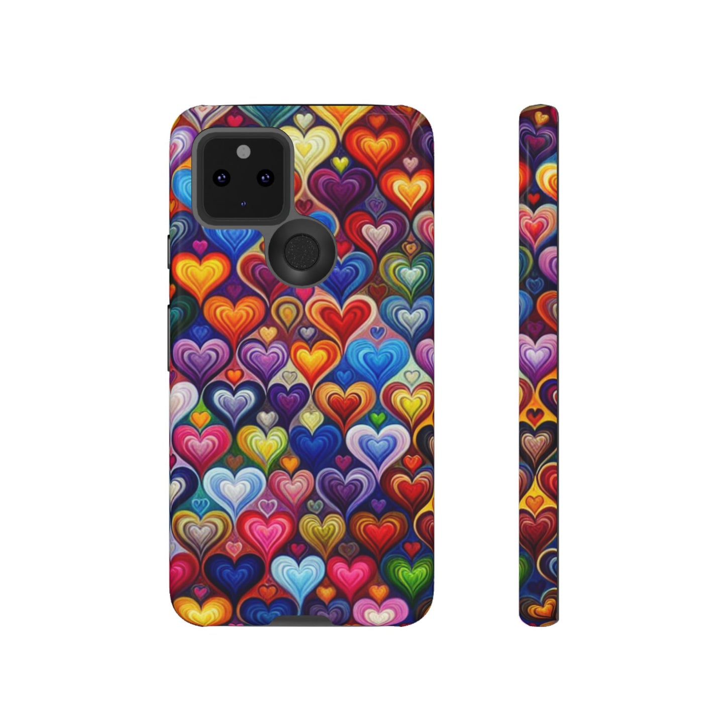 Coque de téléphone, design cœurs colorés