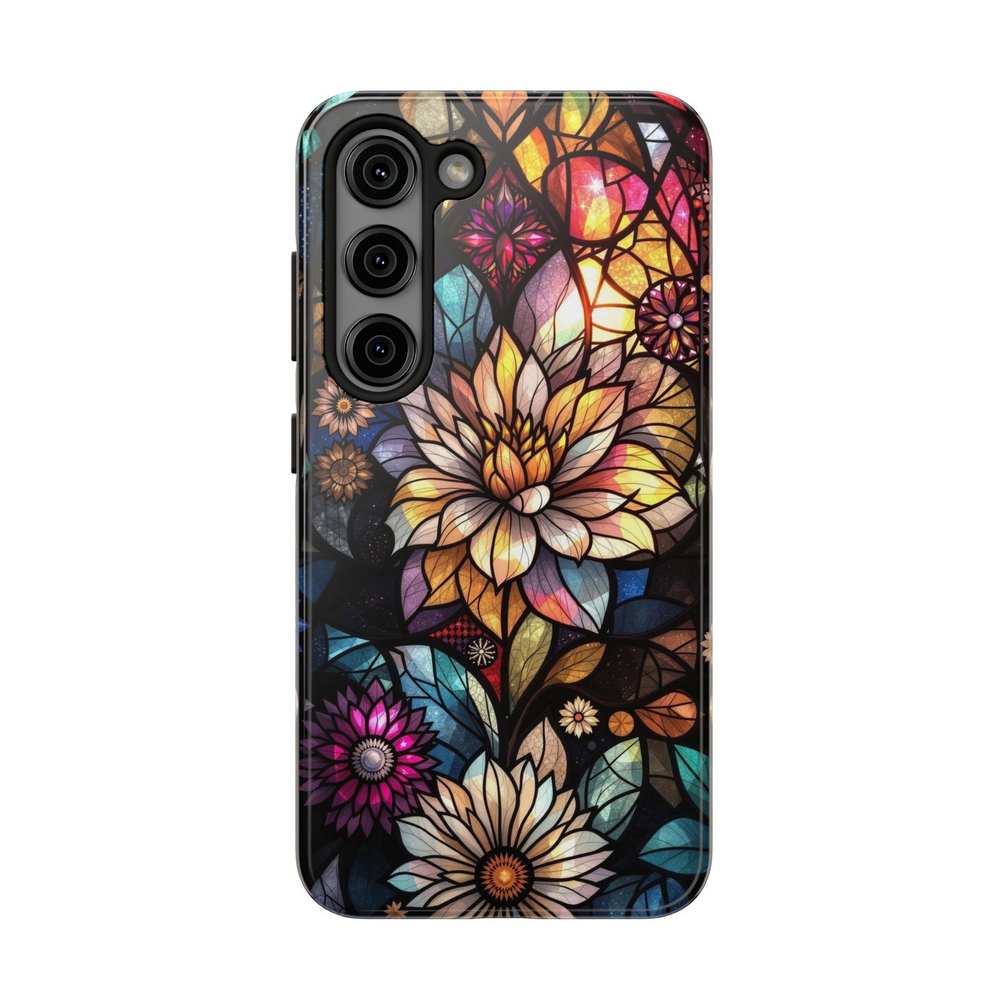 Coque de téléphone - Motif fleurs en vitrail