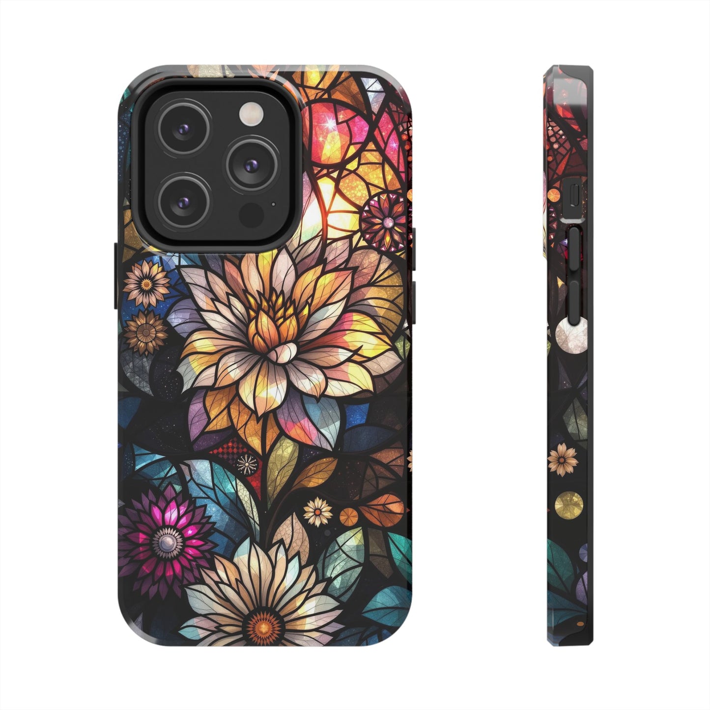 Coque de téléphone - Motif fleurs en vitrail