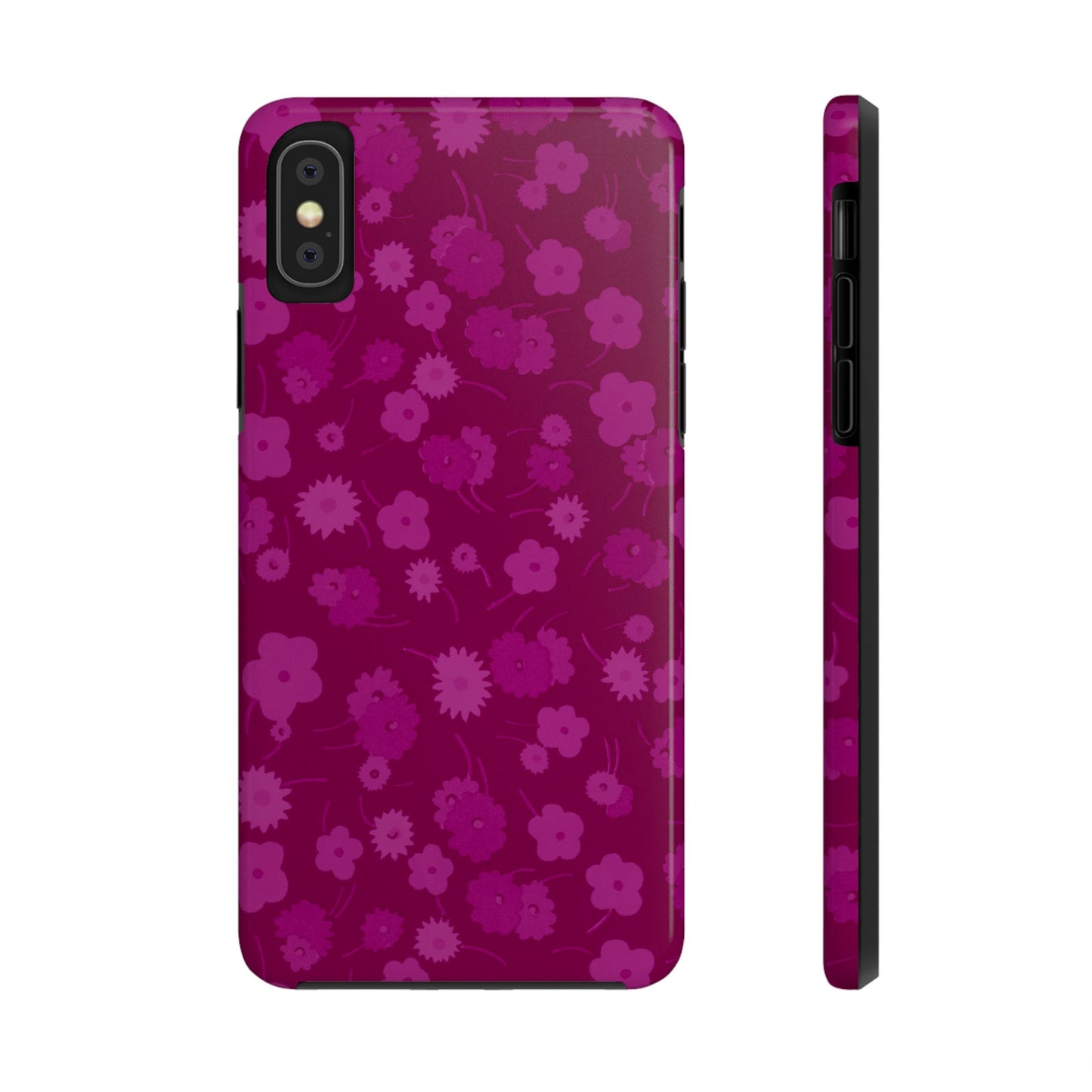 Coque de téléphone - Motif floral couleur framboise