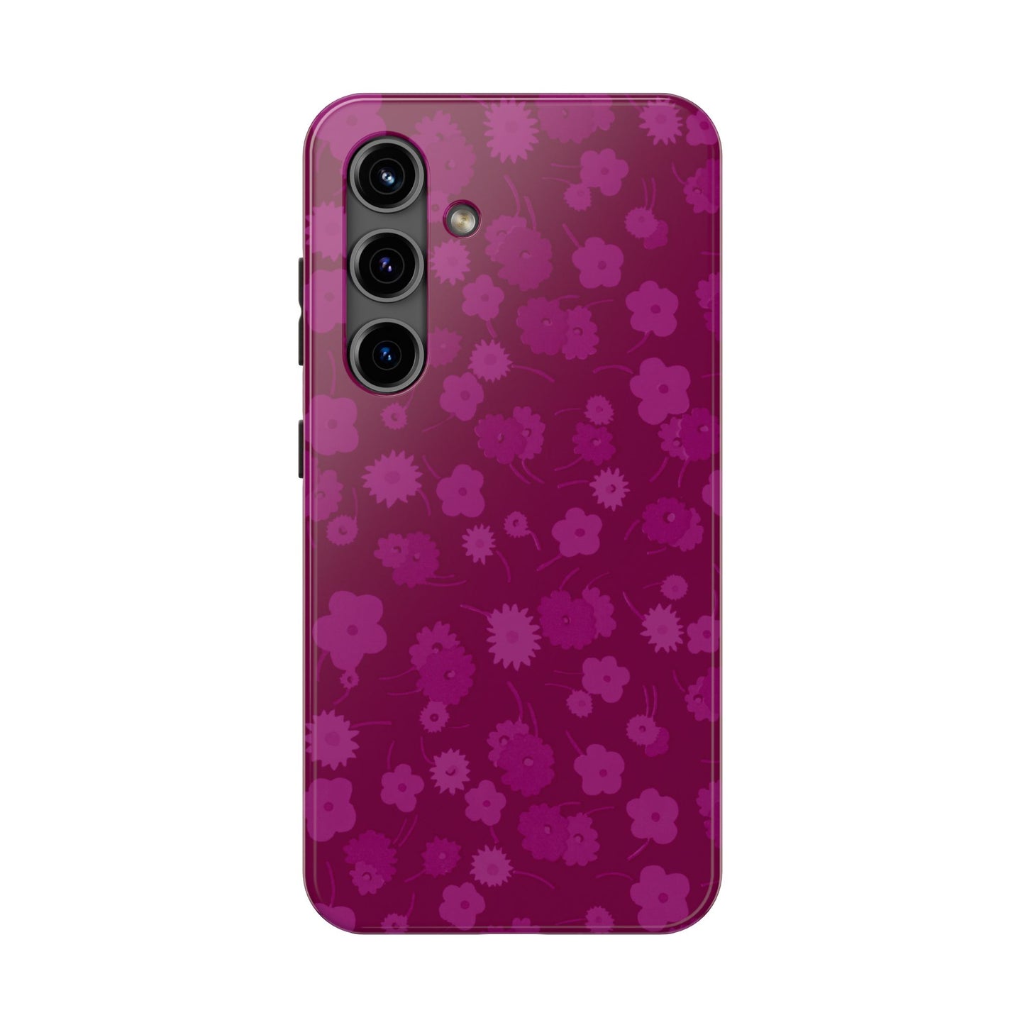 Coque de téléphone - Motif floral couleur framboise