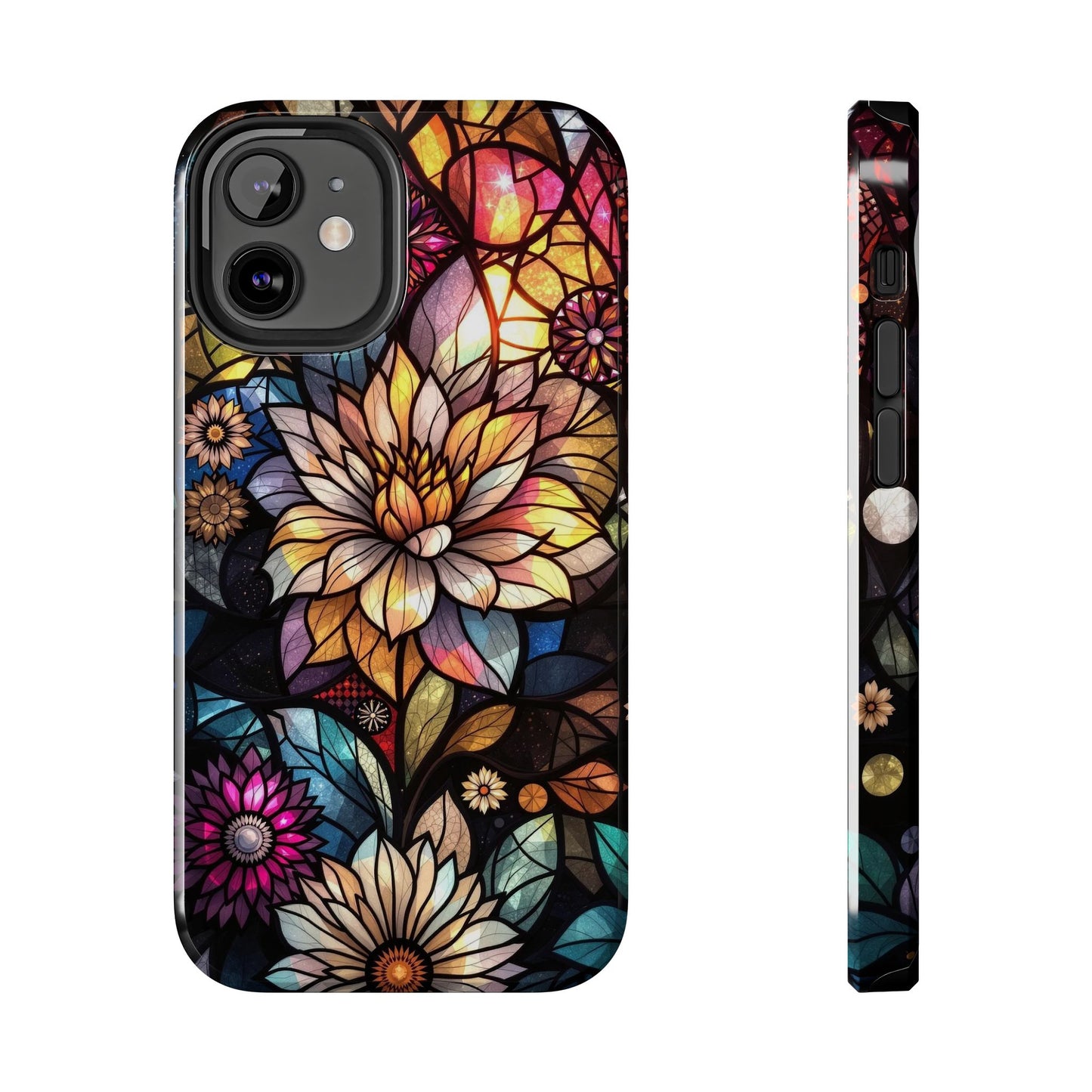 Coque de téléphone - Motif fleurs en vitrail