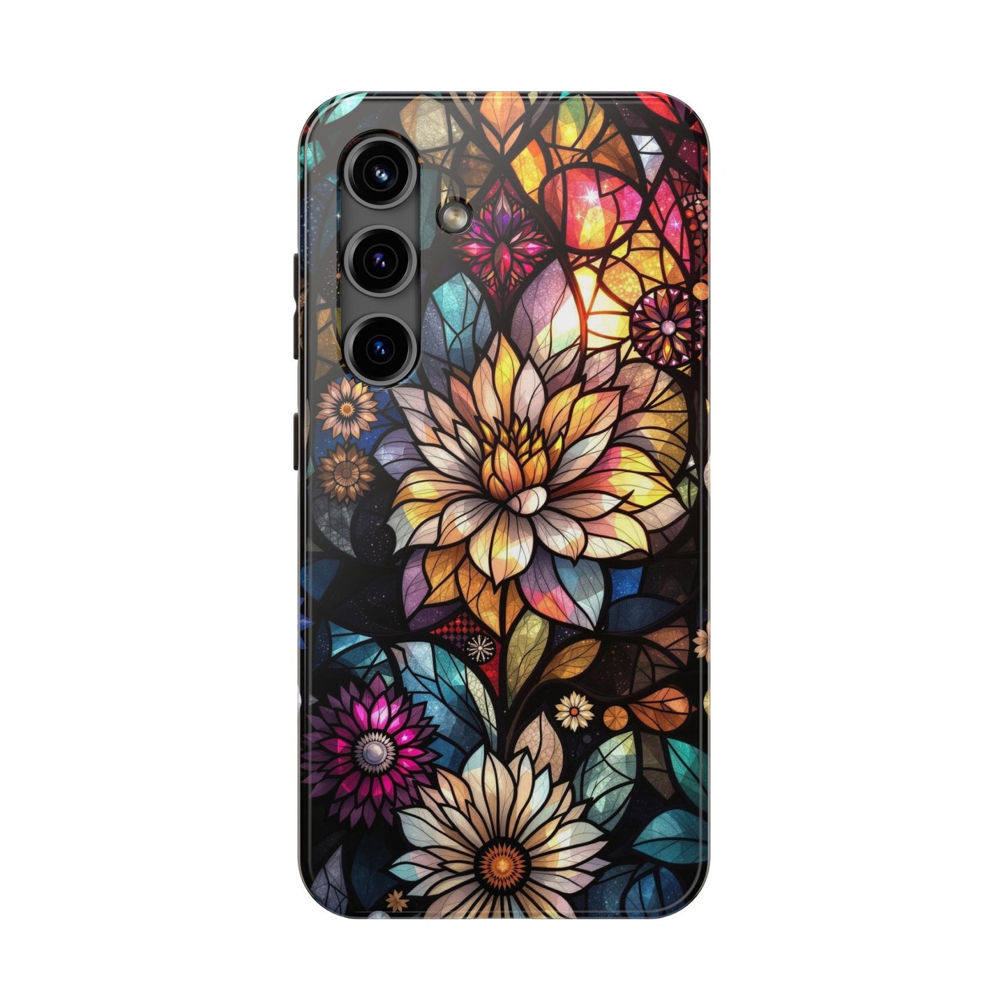 Coque de téléphone - Motif fleurs en vitrail