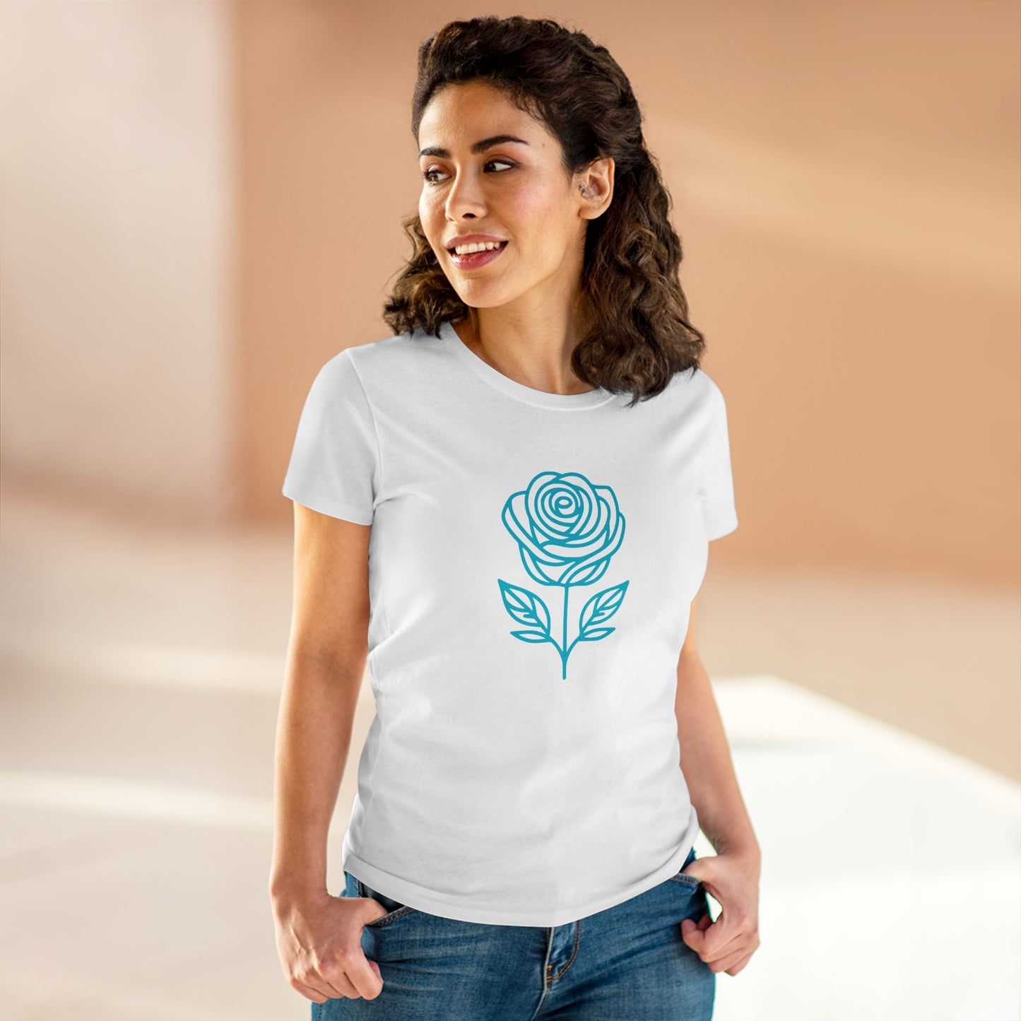 T-Shirt, Magnifique motif de rose turquoise