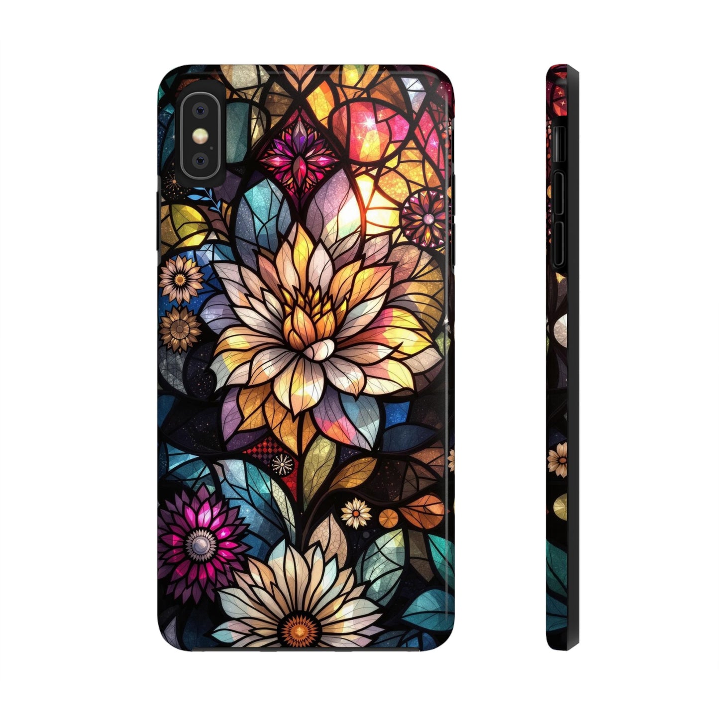 Coque de téléphone - Motif fleurs en vitrail