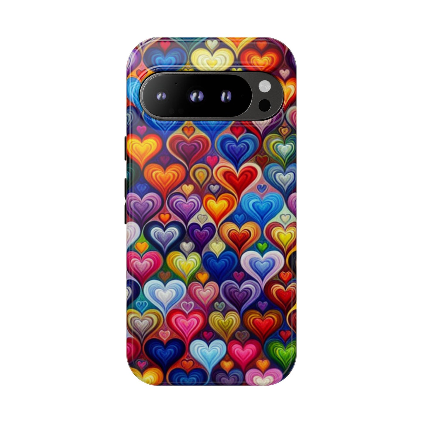 Coque de téléphone, design cœurs colorés