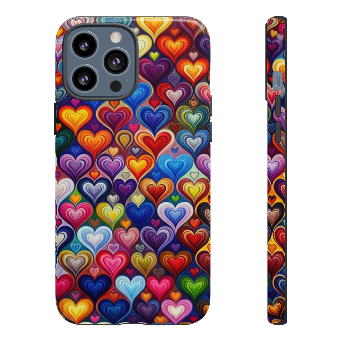 Coque de téléphone, design cœurs colorés