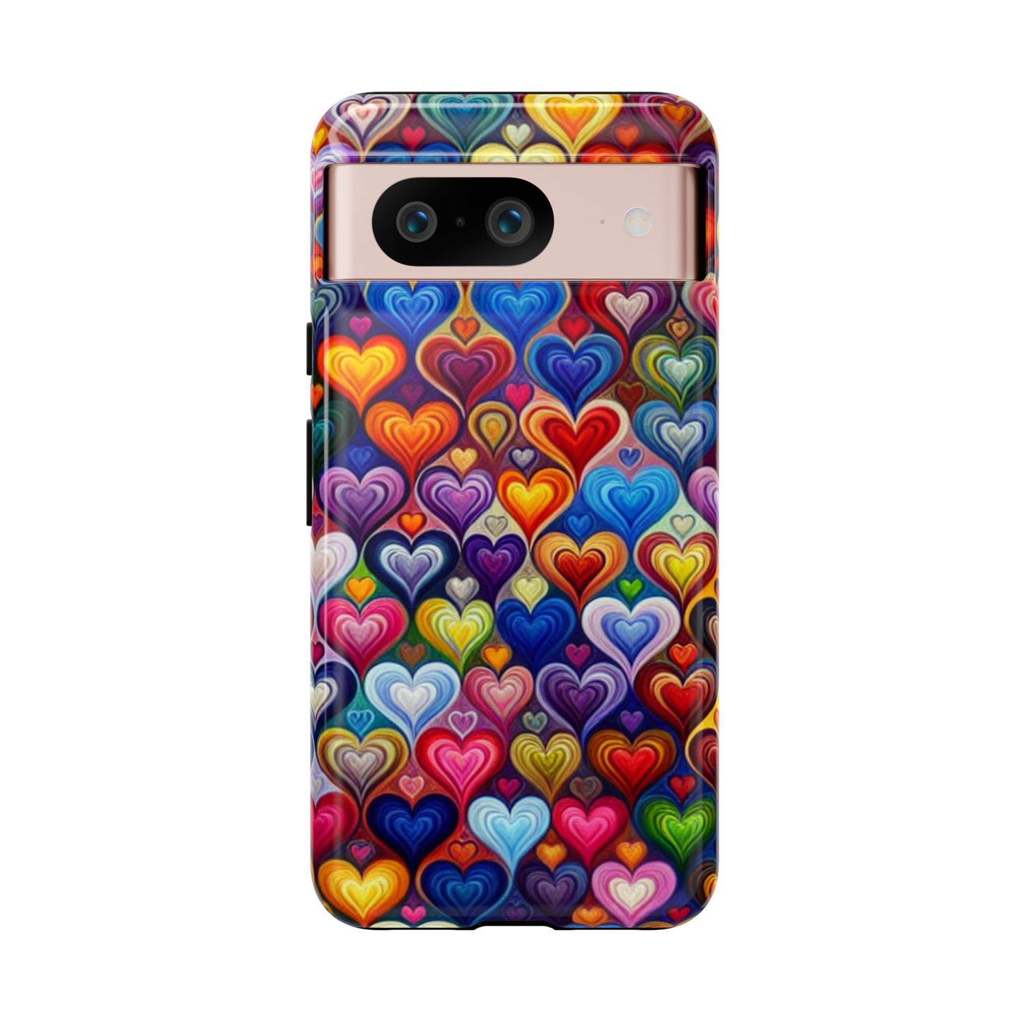 Coque de téléphone, design cœurs colorés