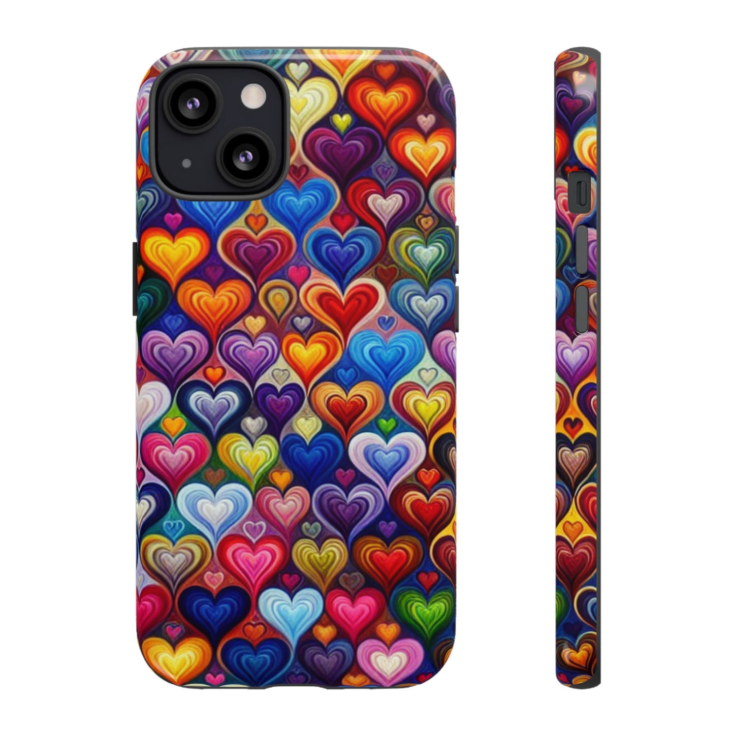 Coque de téléphone, design cœurs colorés