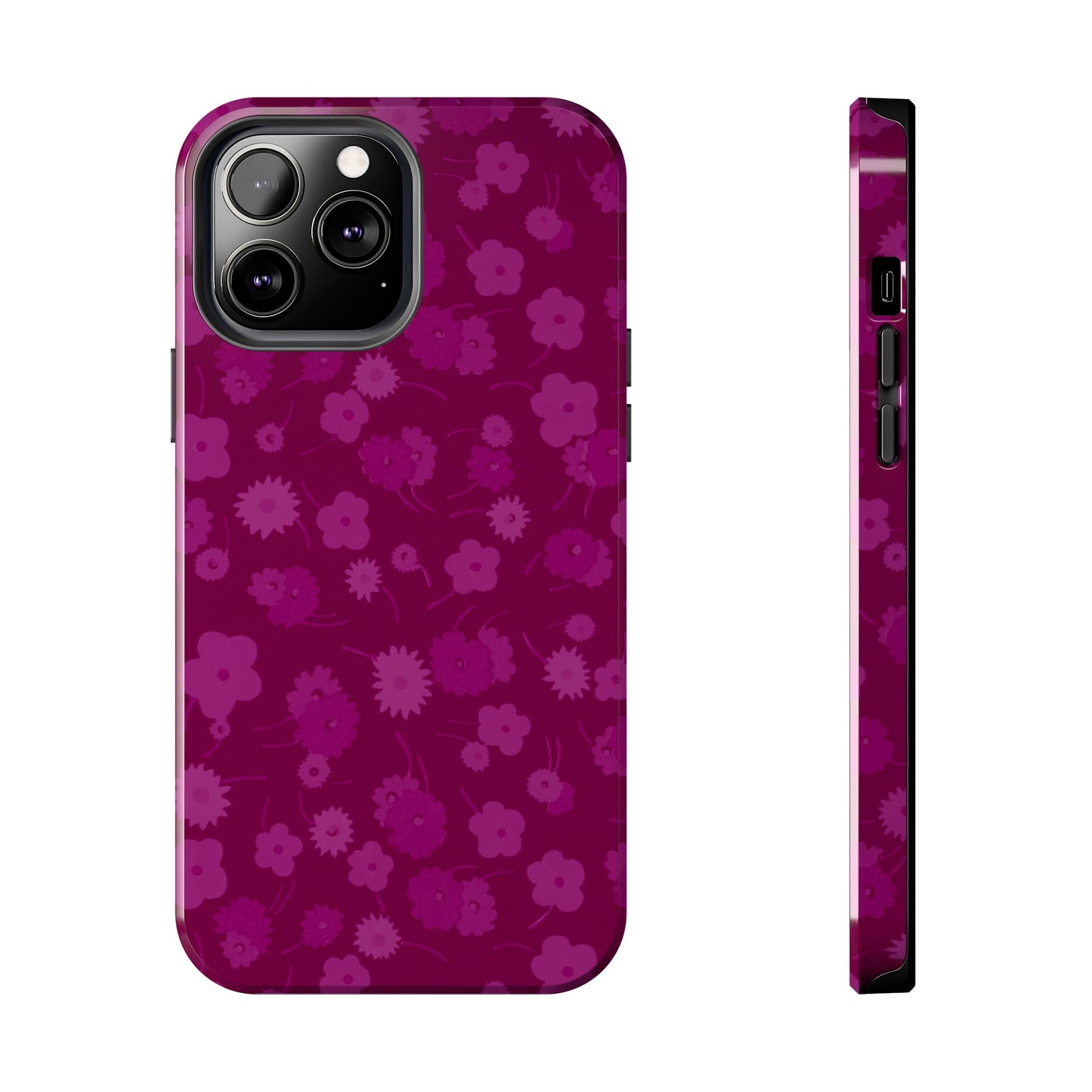 Coque de téléphone - Motif floral couleur framboise