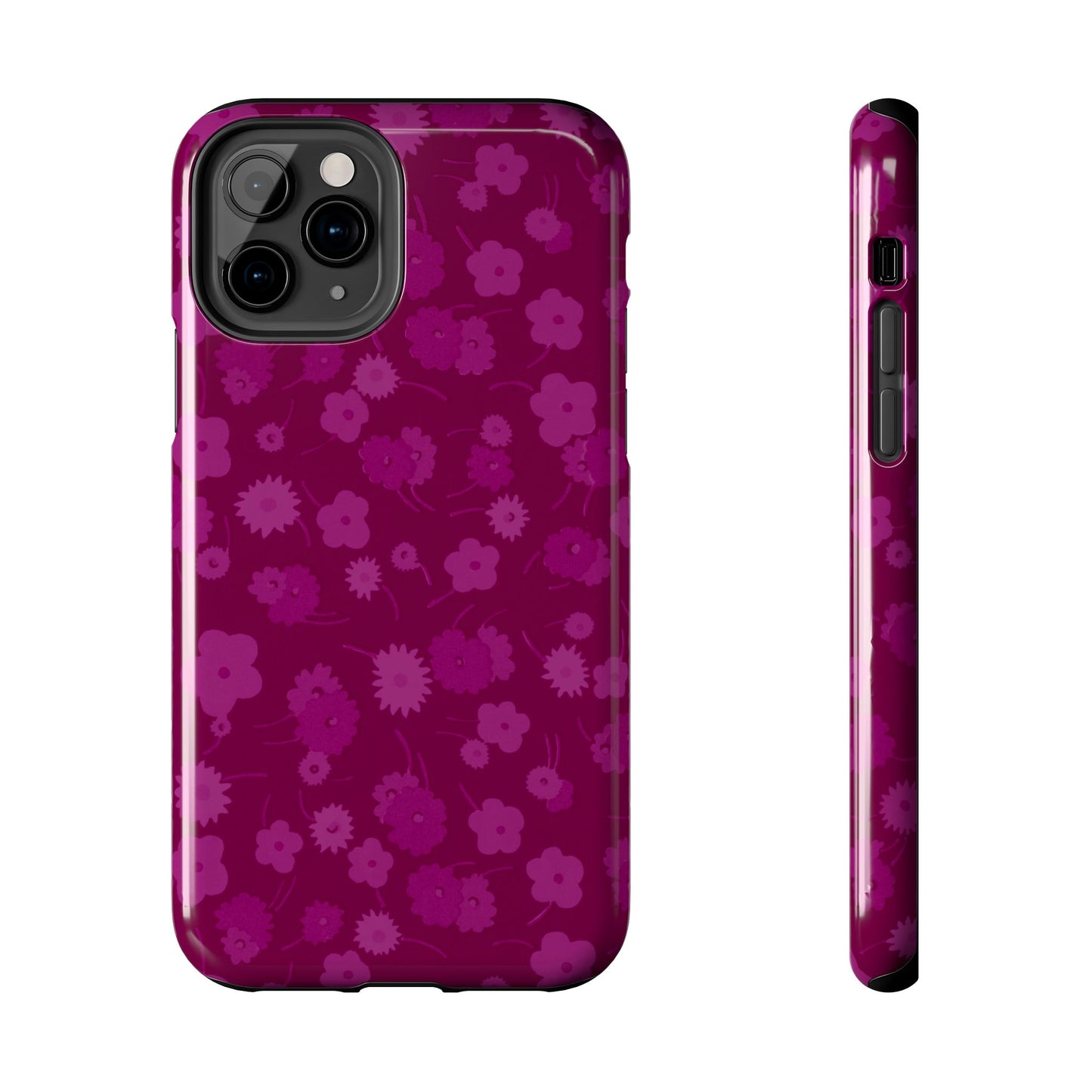 Coque de téléphone - Motif floral couleur framboise