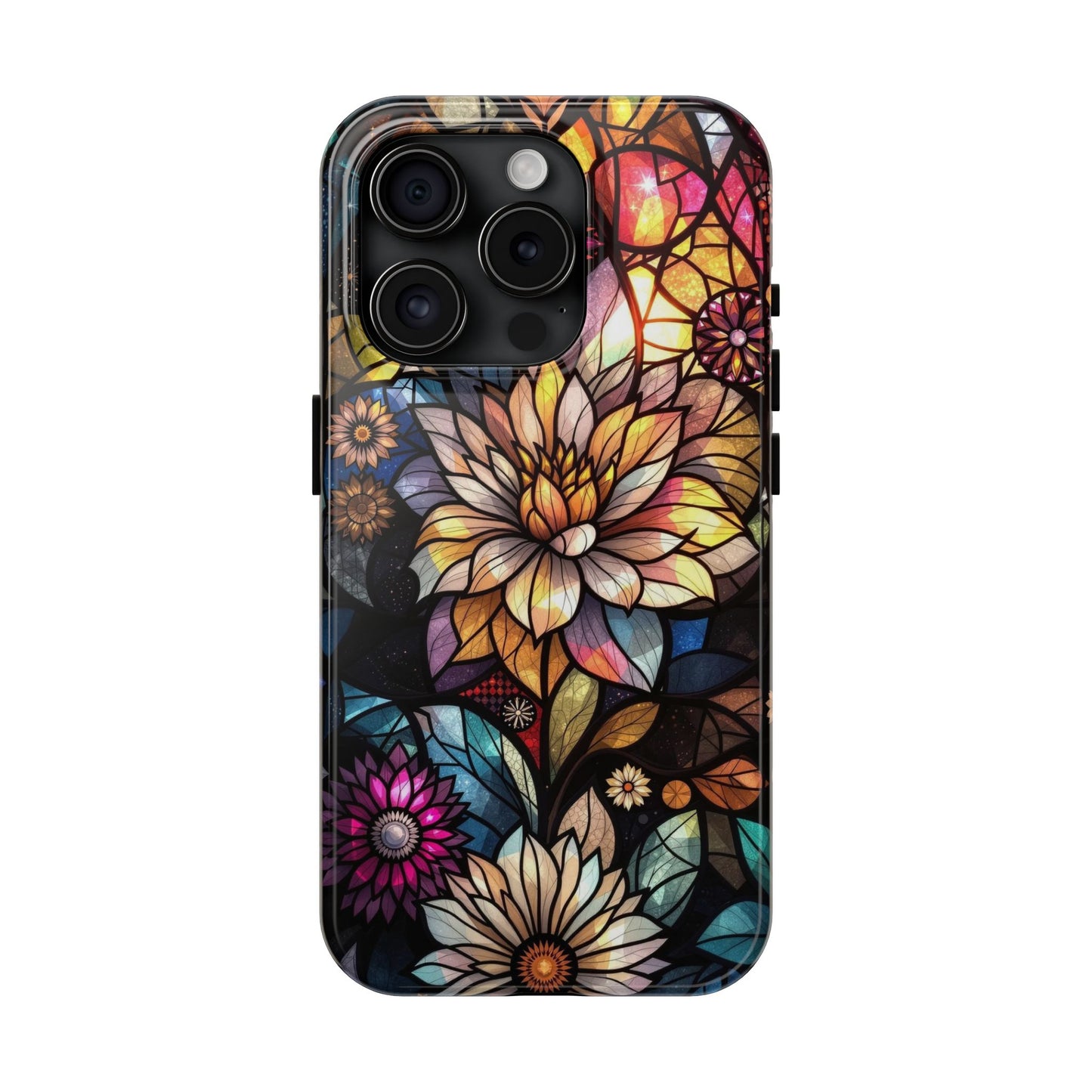 Coque de téléphone - Motif fleurs en vitrail