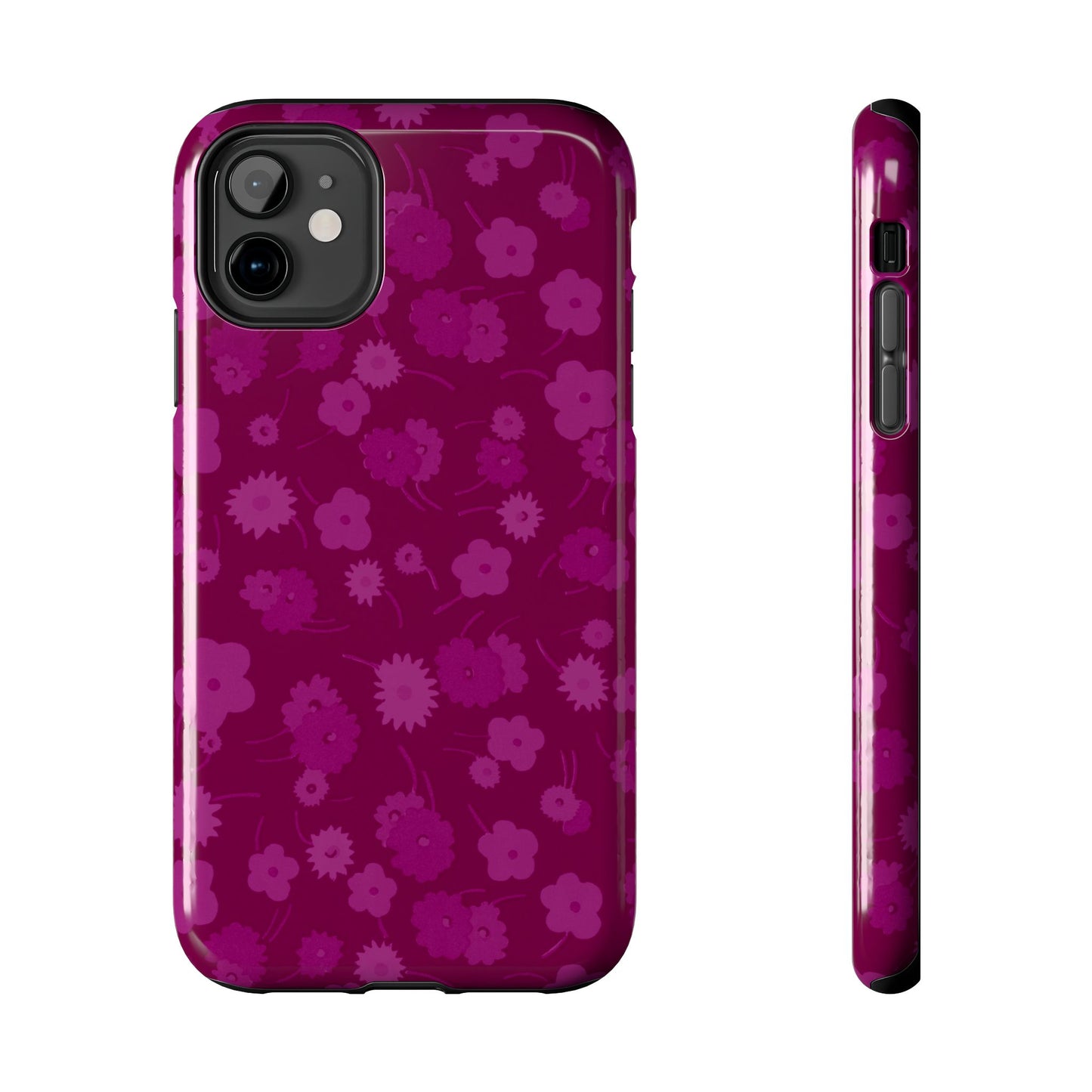 Coque de téléphone - Motif floral couleur framboise