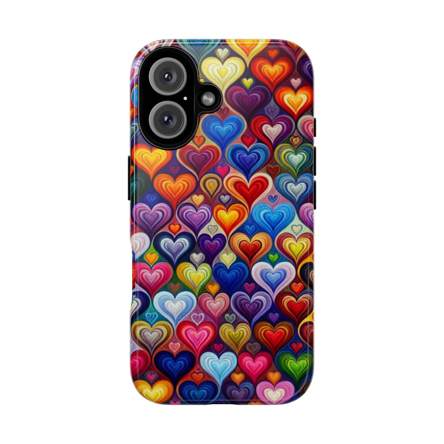 Phone case, colorful hearts design