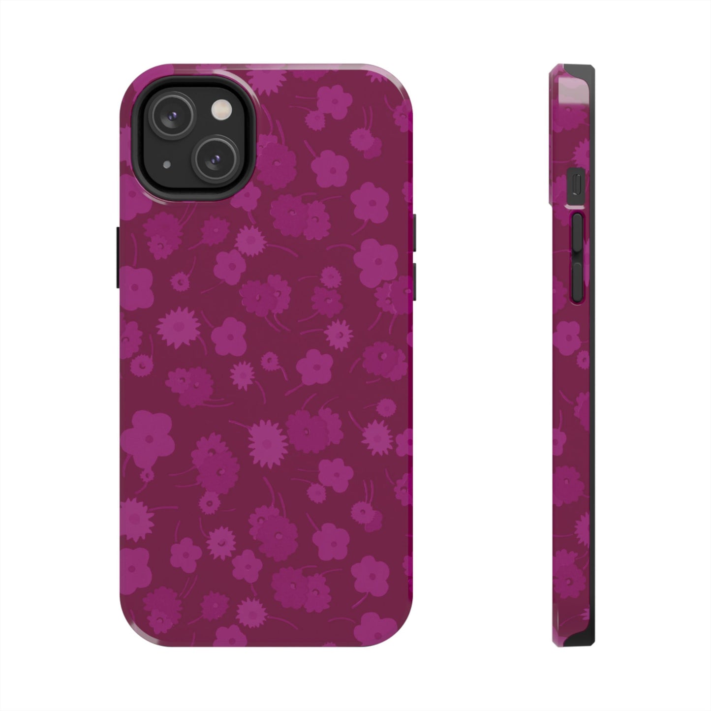 Coque de téléphone - Motif floral couleur framboise