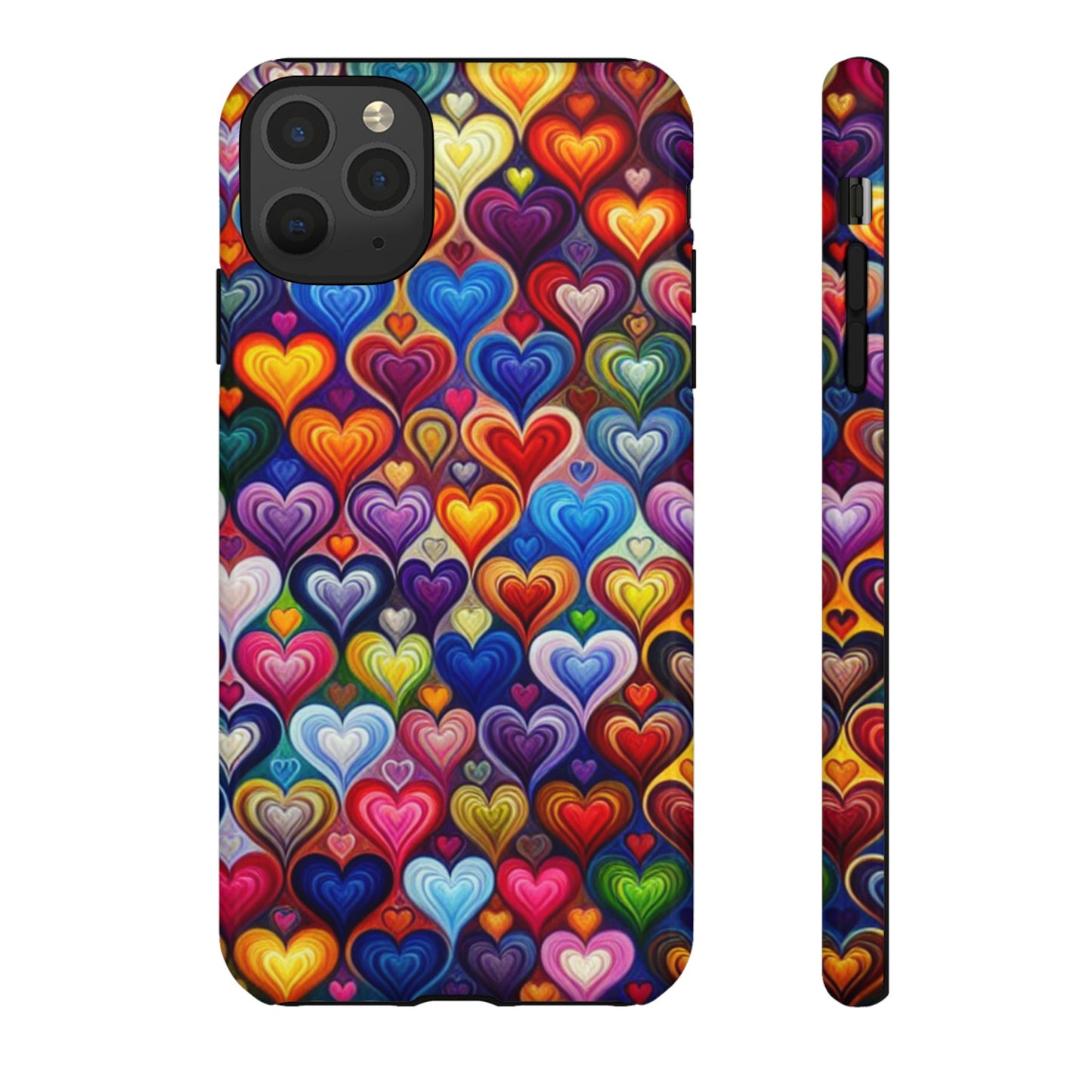 Coque de téléphone, design cœurs colorés