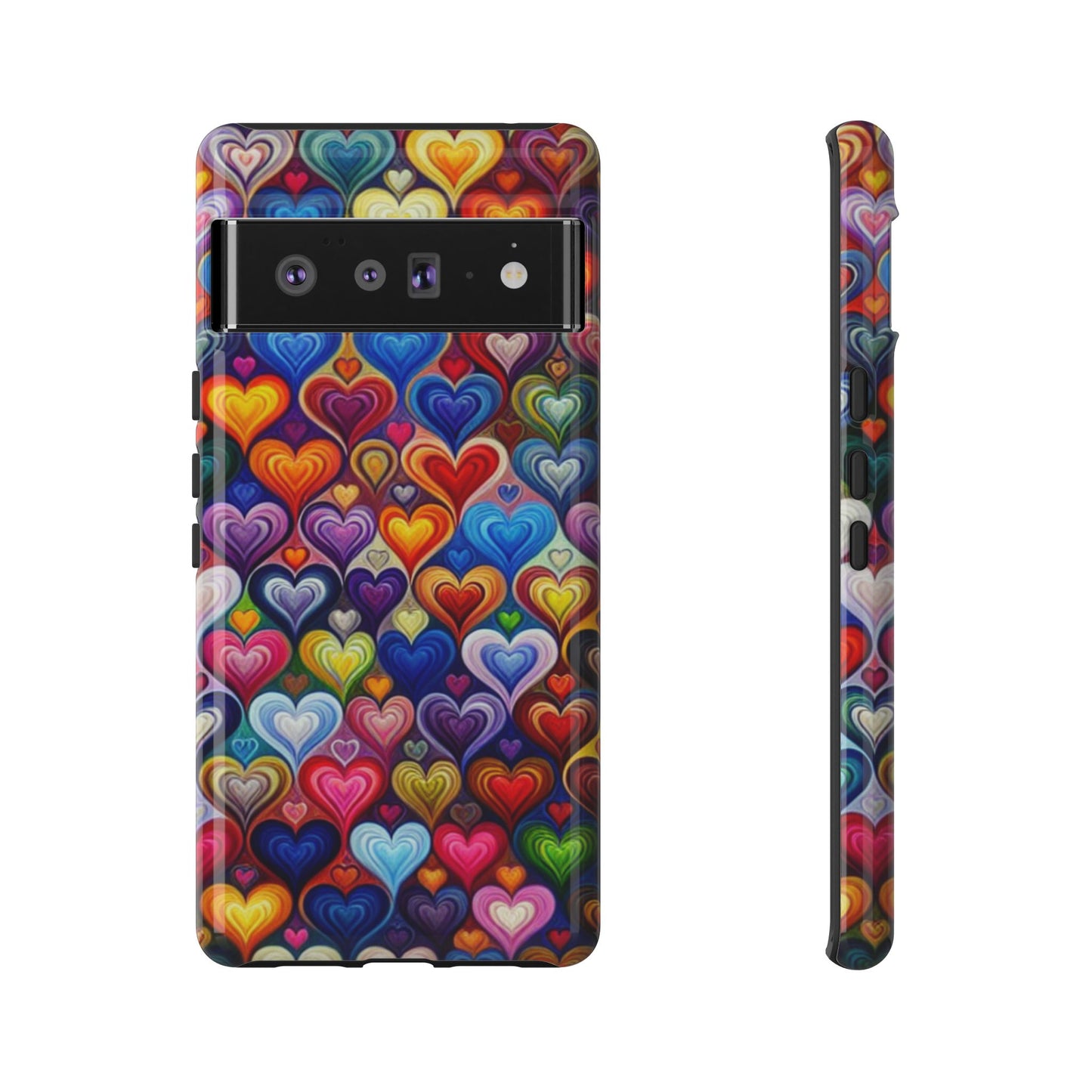 Coque de téléphone, design cœurs colorés