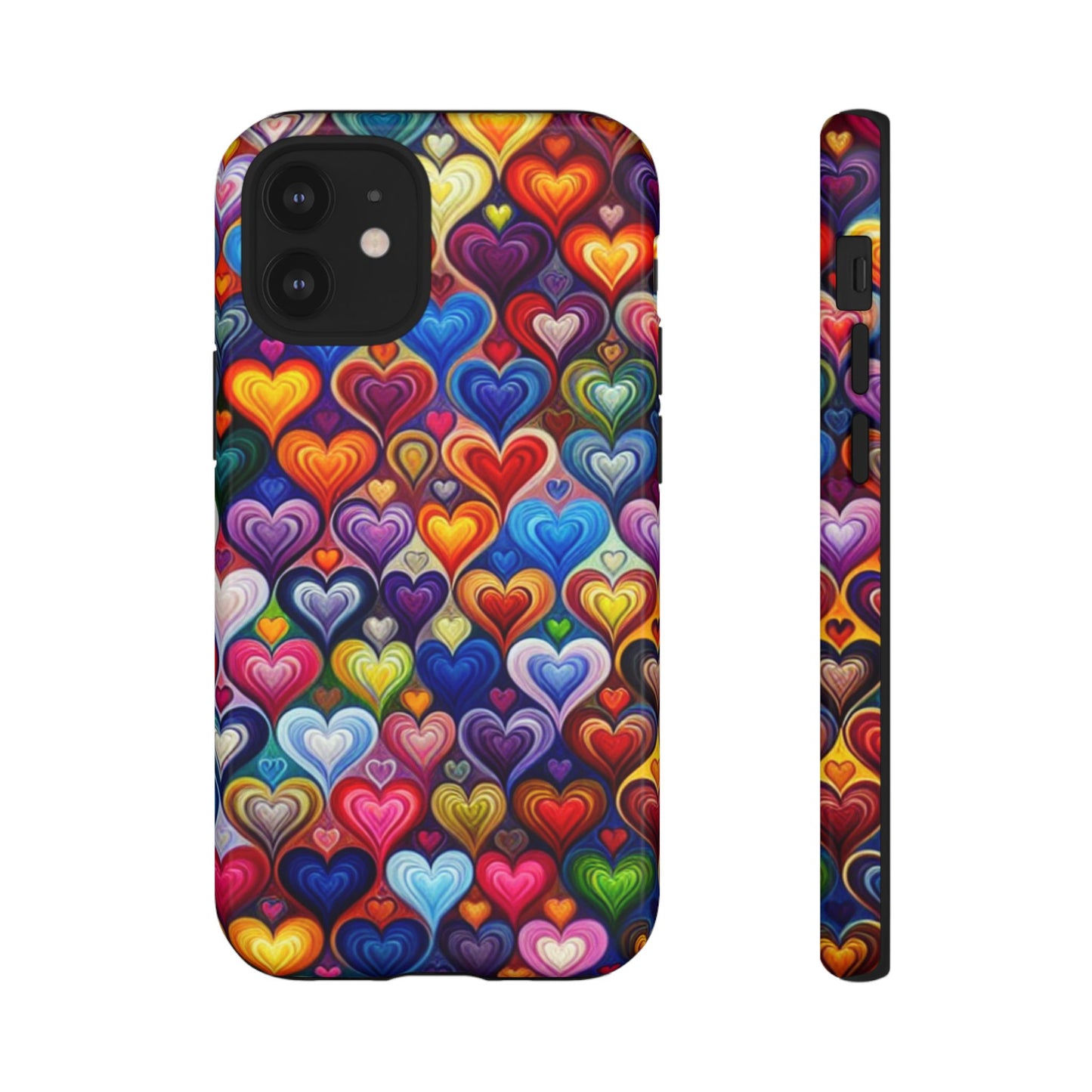 Coque de téléphone, design cœurs colorés