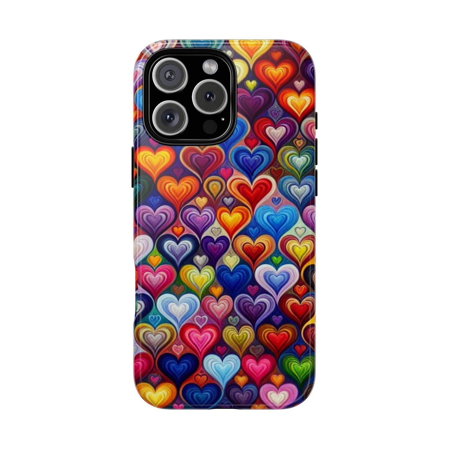 Coque de téléphone, design cœurs colorés