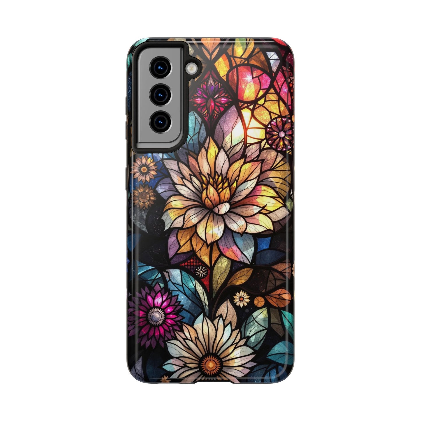 Coque de téléphone - Motif fleurs en vitrail