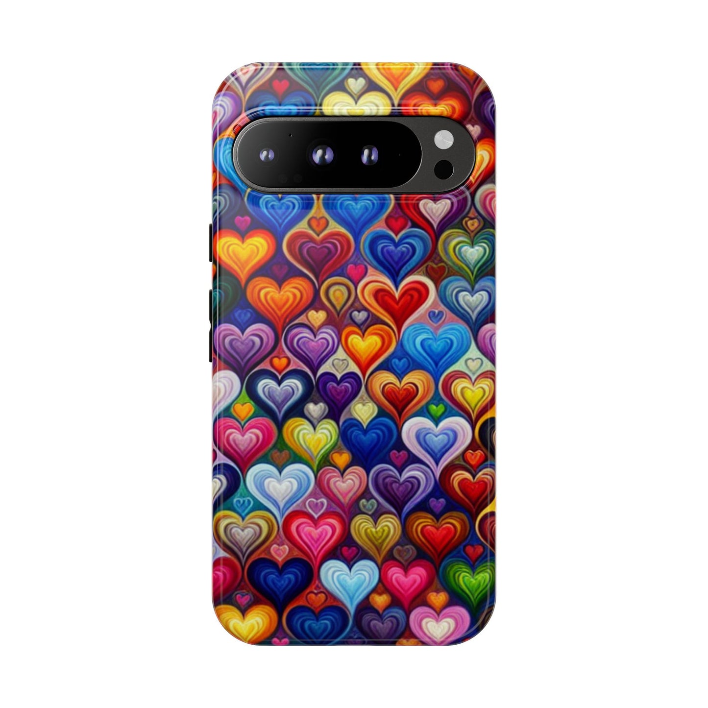 Coque de téléphone, design cœurs colorés