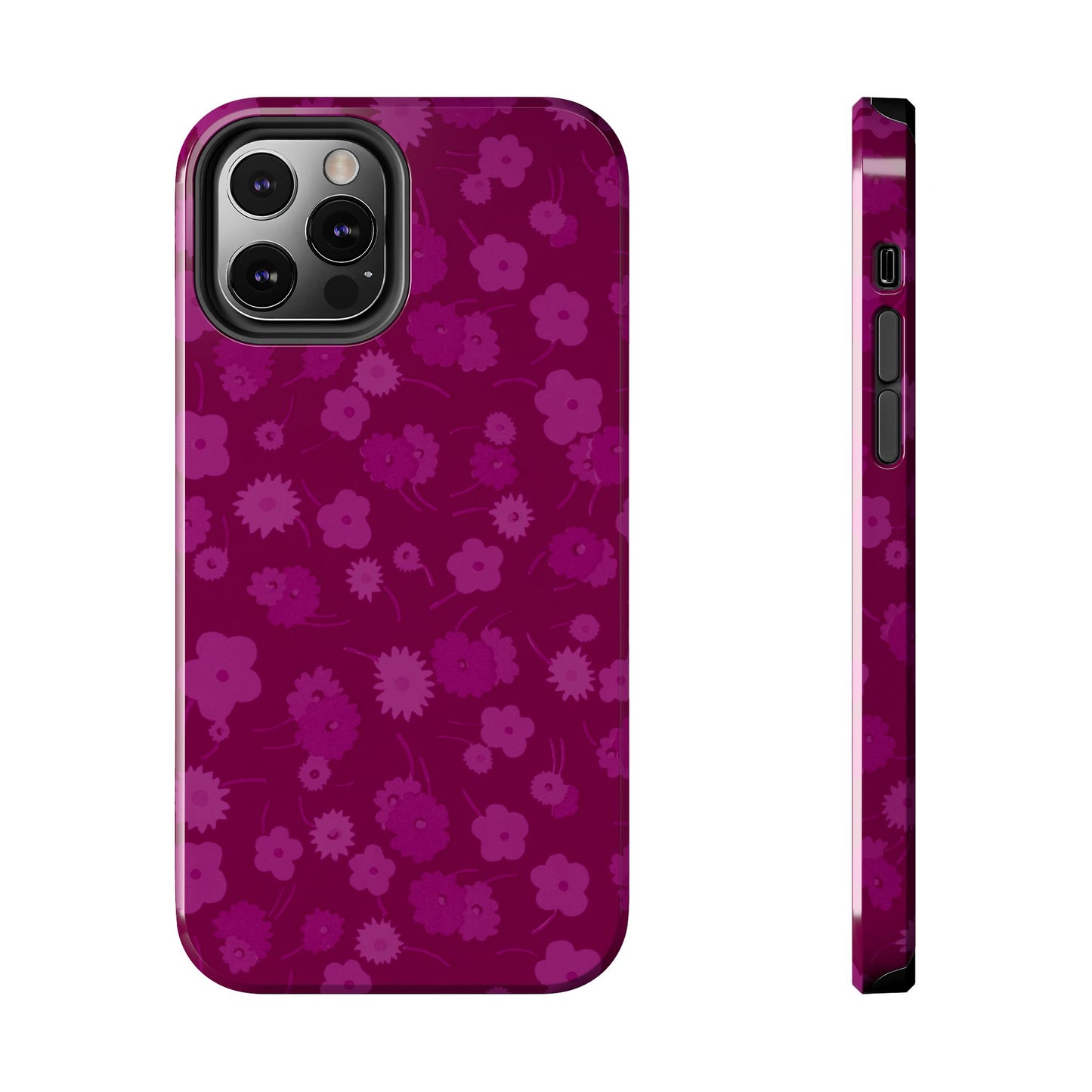 Coque de téléphone - Motif floral couleur framboise