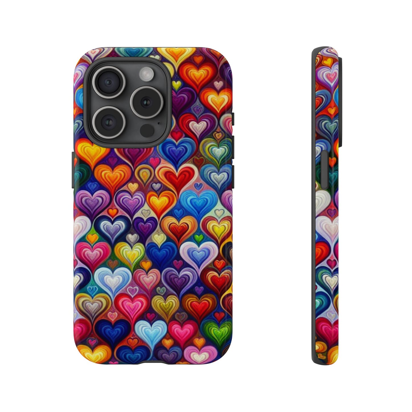 Phone case, colorful hearts design