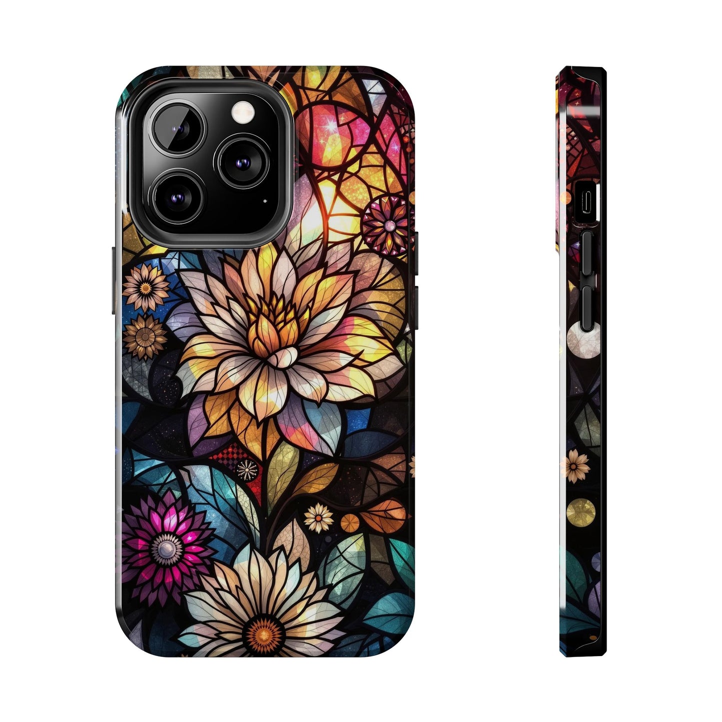 Coque de téléphone - Motif fleurs en vitrail