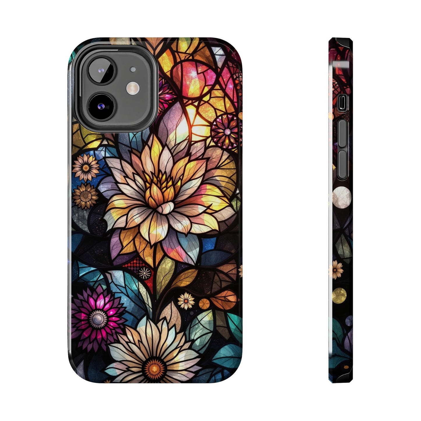 Coque de téléphone - Motif fleurs en vitrail