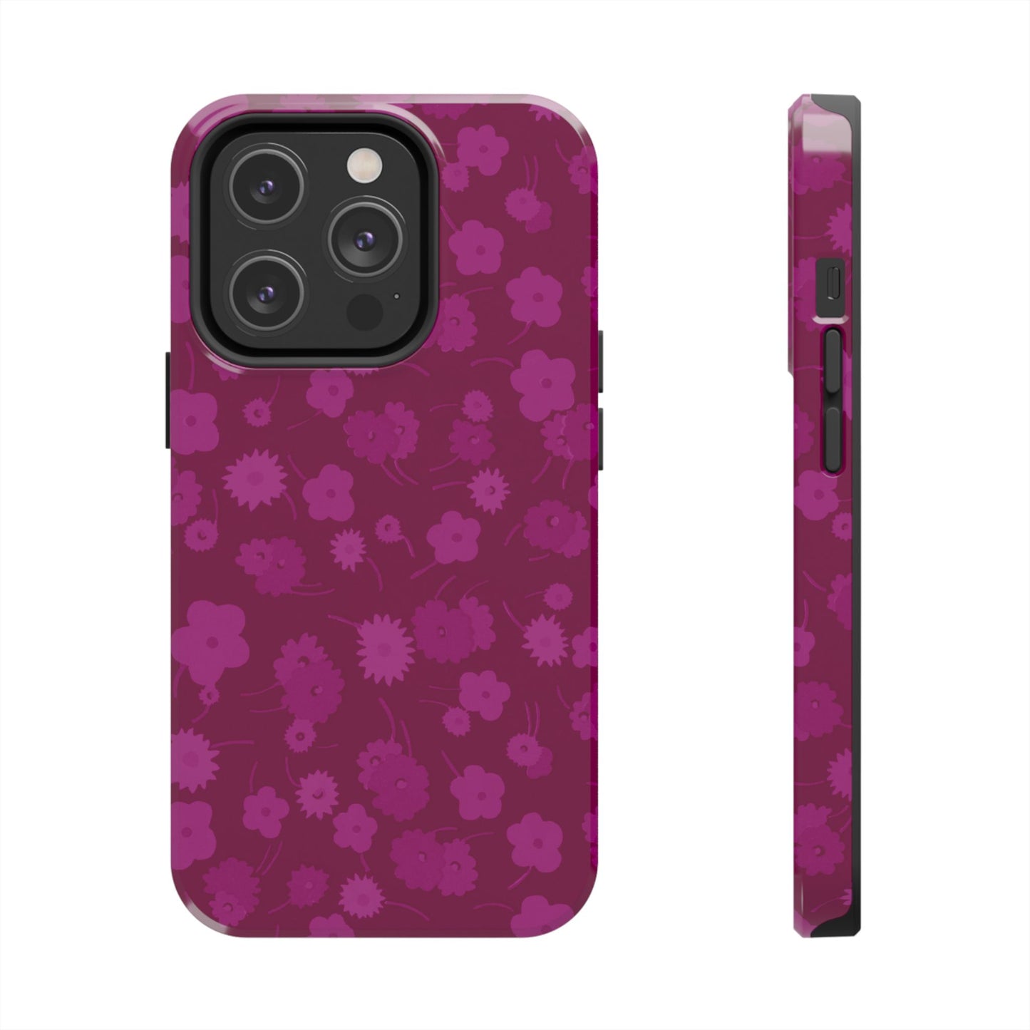 Coque de téléphone - Motif floral couleur framboise