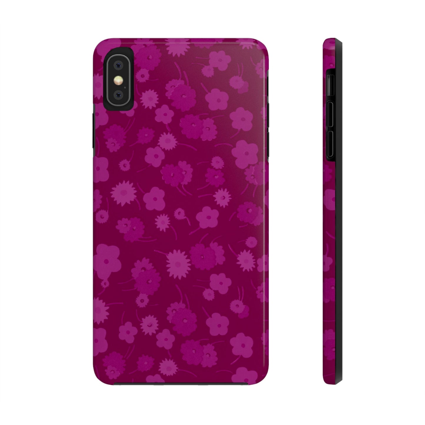 Coque de téléphone - Motif floral couleur framboise