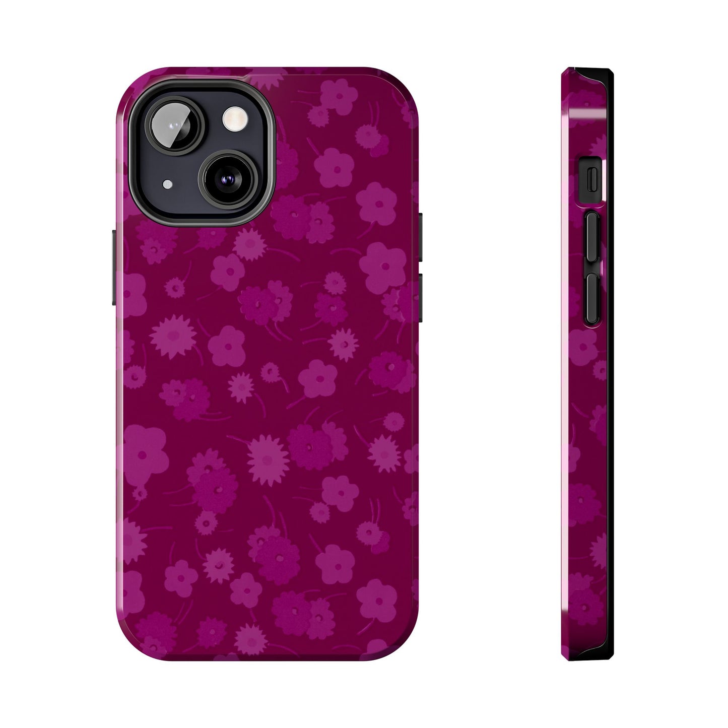 Coque de téléphone - Motif floral couleur framboise