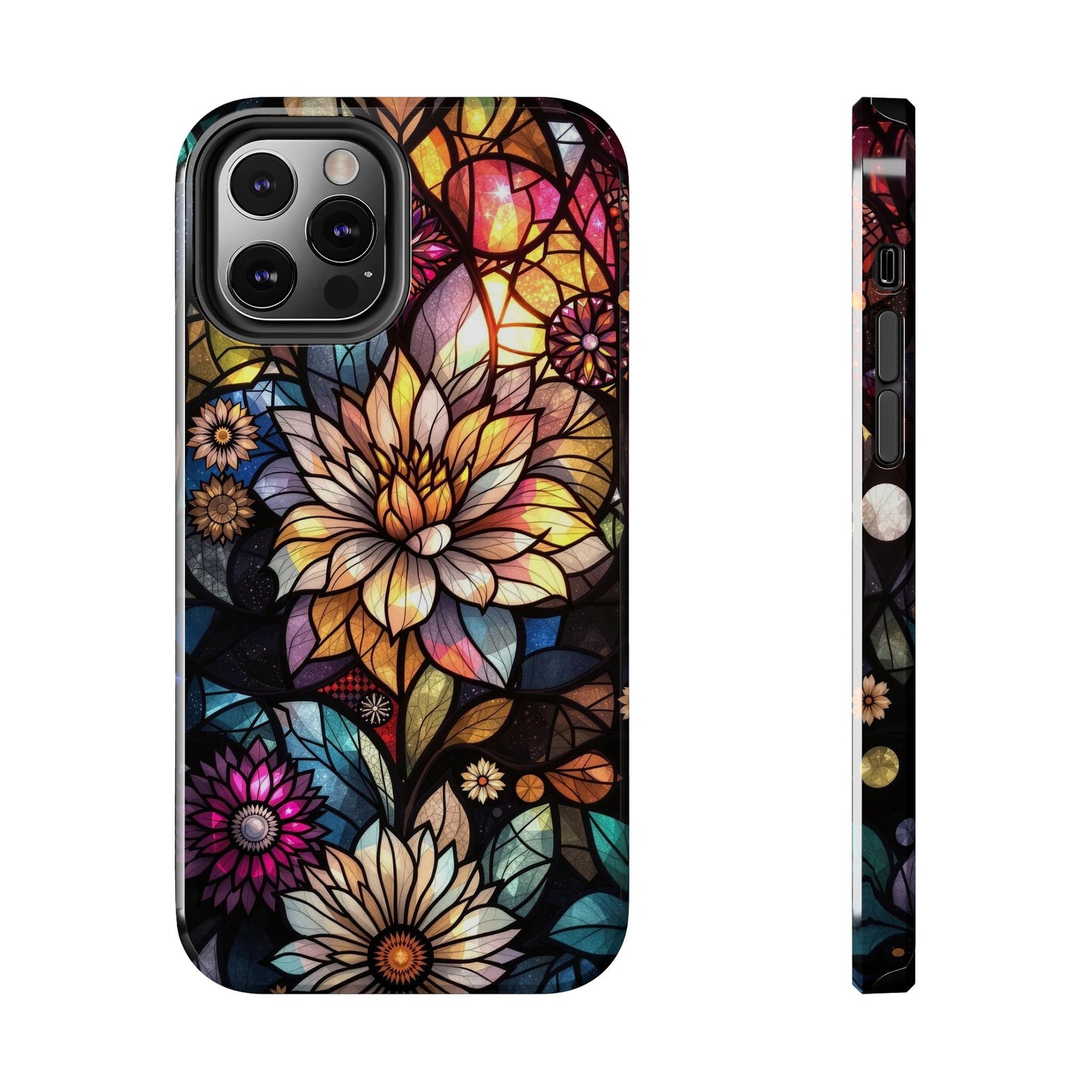 Coque de téléphone - Motif fleurs en vitrail